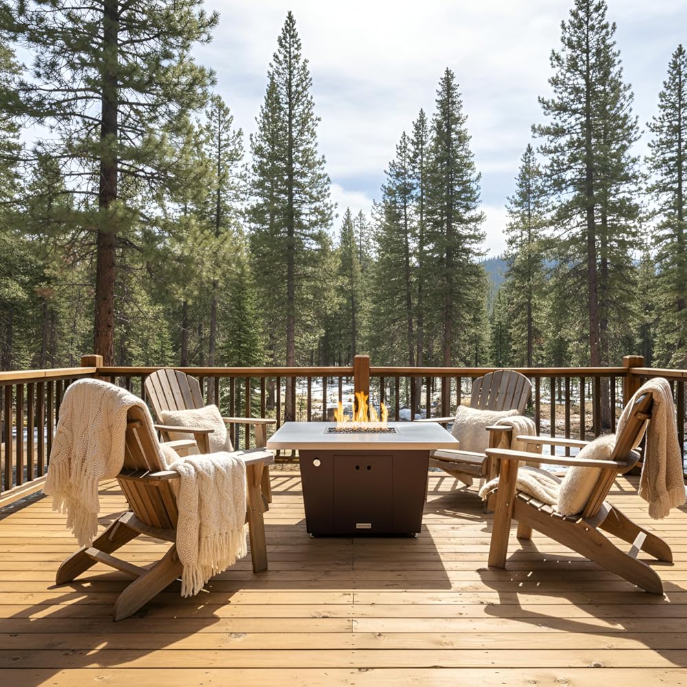 COOKE Palisades Rectangular Fire Pit Table - 44x36 - Chat Height - Natural Gas - Brushed Aluminum Top with 3cm Edge - Grey Texture Powdercoat Base