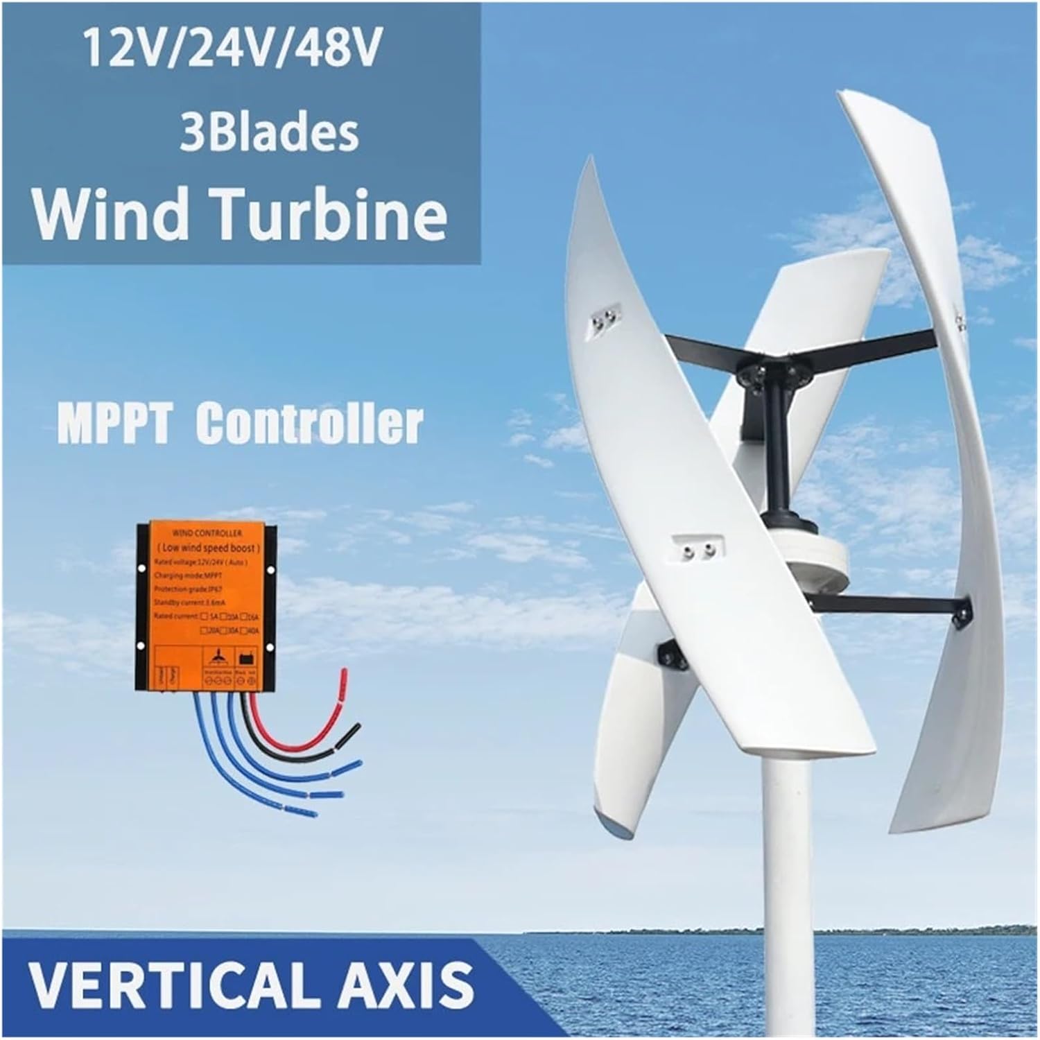 Wind Turbine Energy Sources Electric Power Generator 24V 48V 12V 20KW 3 Blades Permanent Maglev Generator with Mppt Controller Low Starting Speed for Home(Type3,48V_15KW)