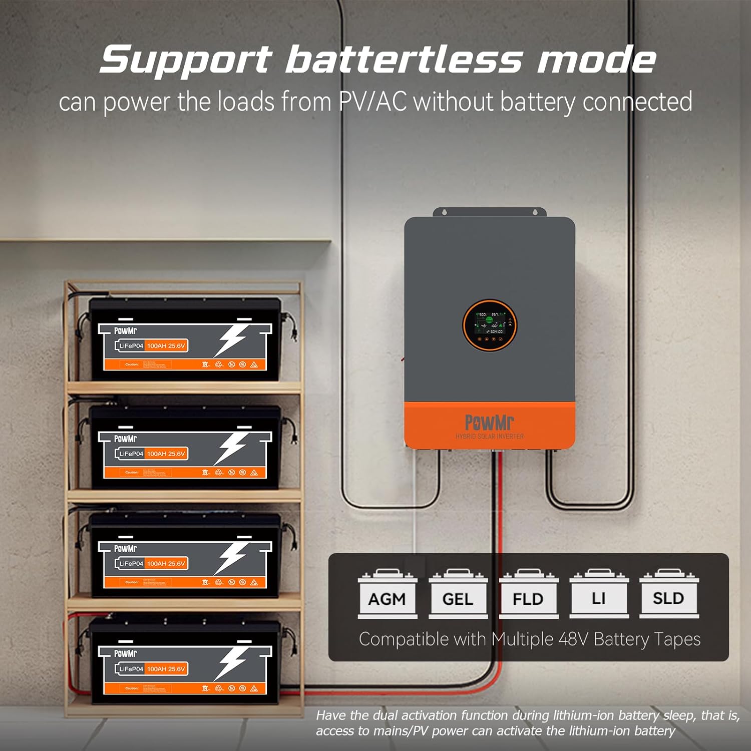 PowMr Solar Inverter 5200W 48Vdc to 110Vac, 5200W Split-Phase Solar Inverter Built-in 100A MPPT Controller | Max.PV Input 6KW 500VOC | Support 6 Units Parallel and Batteryless Run
