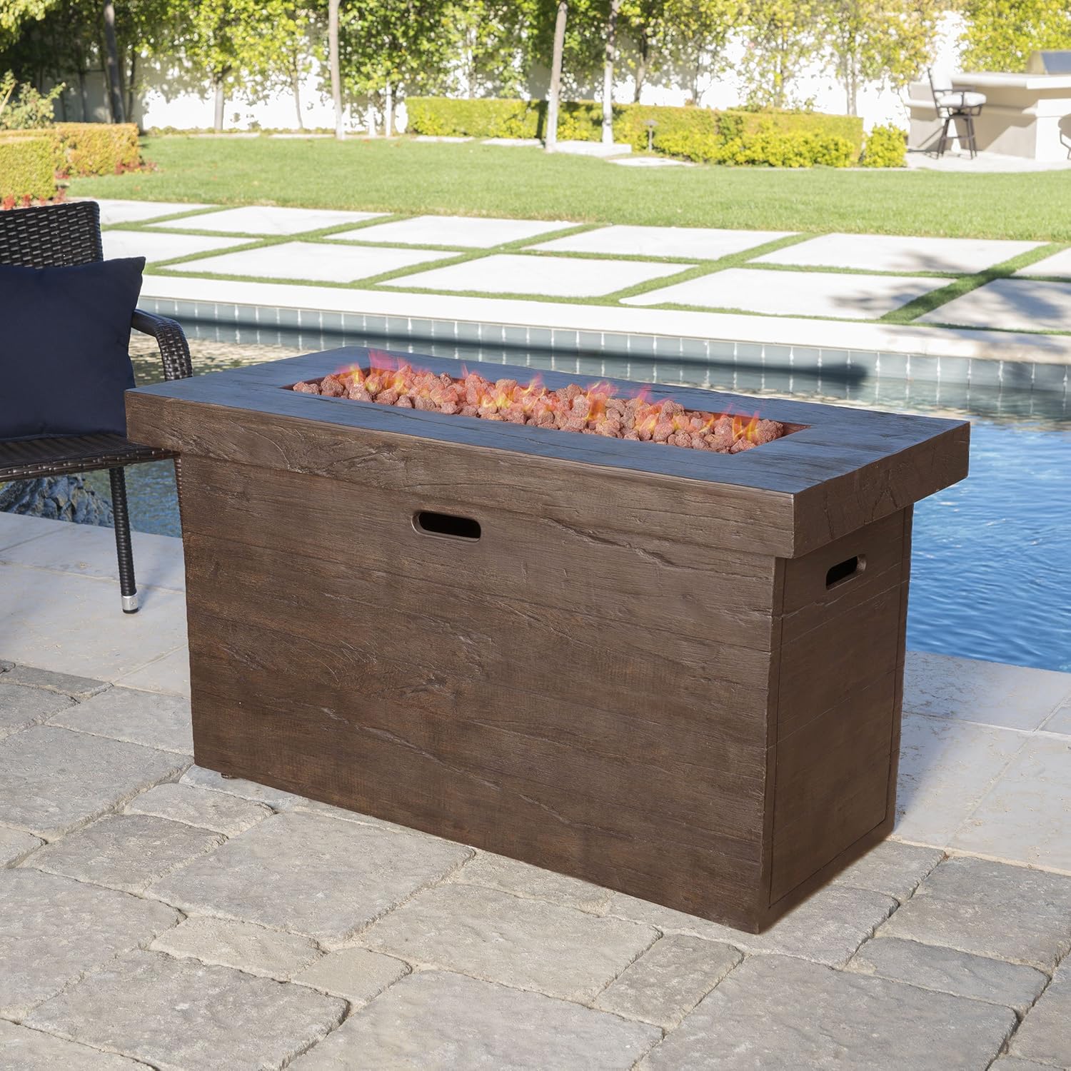 Great Deal Furniture Outdoor Rectangular Fire Pit, Brown