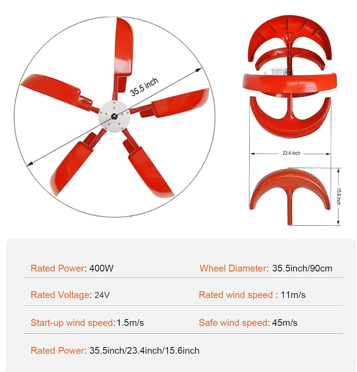 Wind Turbine Generator | Hybrid Wind Solar System with Controller, Flange Plate - 12 V/24 V 5 Leaves Windmill Generator Kit for Street Lighting, Home
