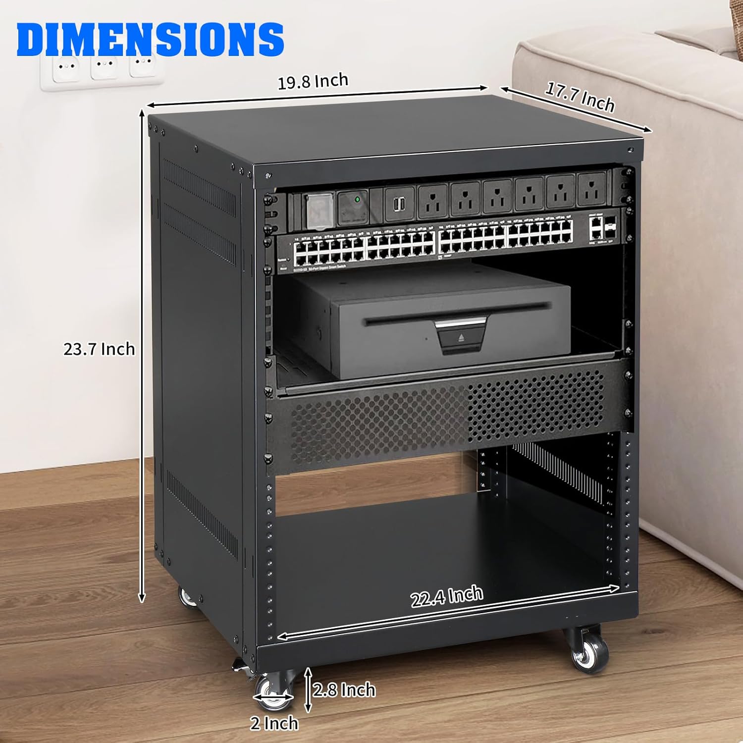 Ktaxon 12U Rack, 4/12/16/22U AV Rack Recording Studio Racks with Removable Side Panels, Lockable Casters and Special Vent Design, Server Rack for 19 Inch Rack Mounting (12U)