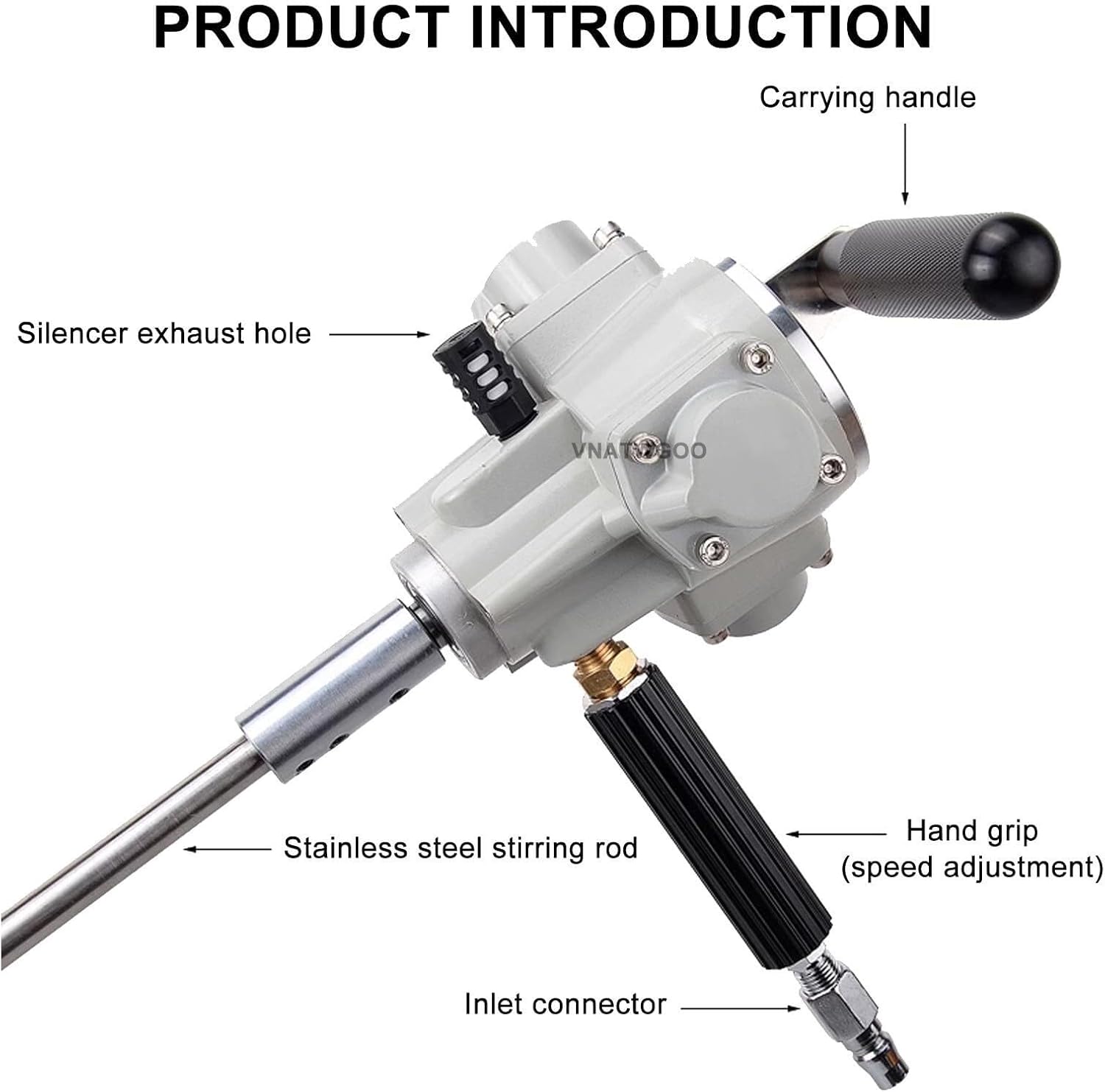 5 Gallon Industrial Air-Powered Handheld Mixer, Adjustable 50-2600 RPM Stirring Machine, Liquid Agitator for Paint Resin