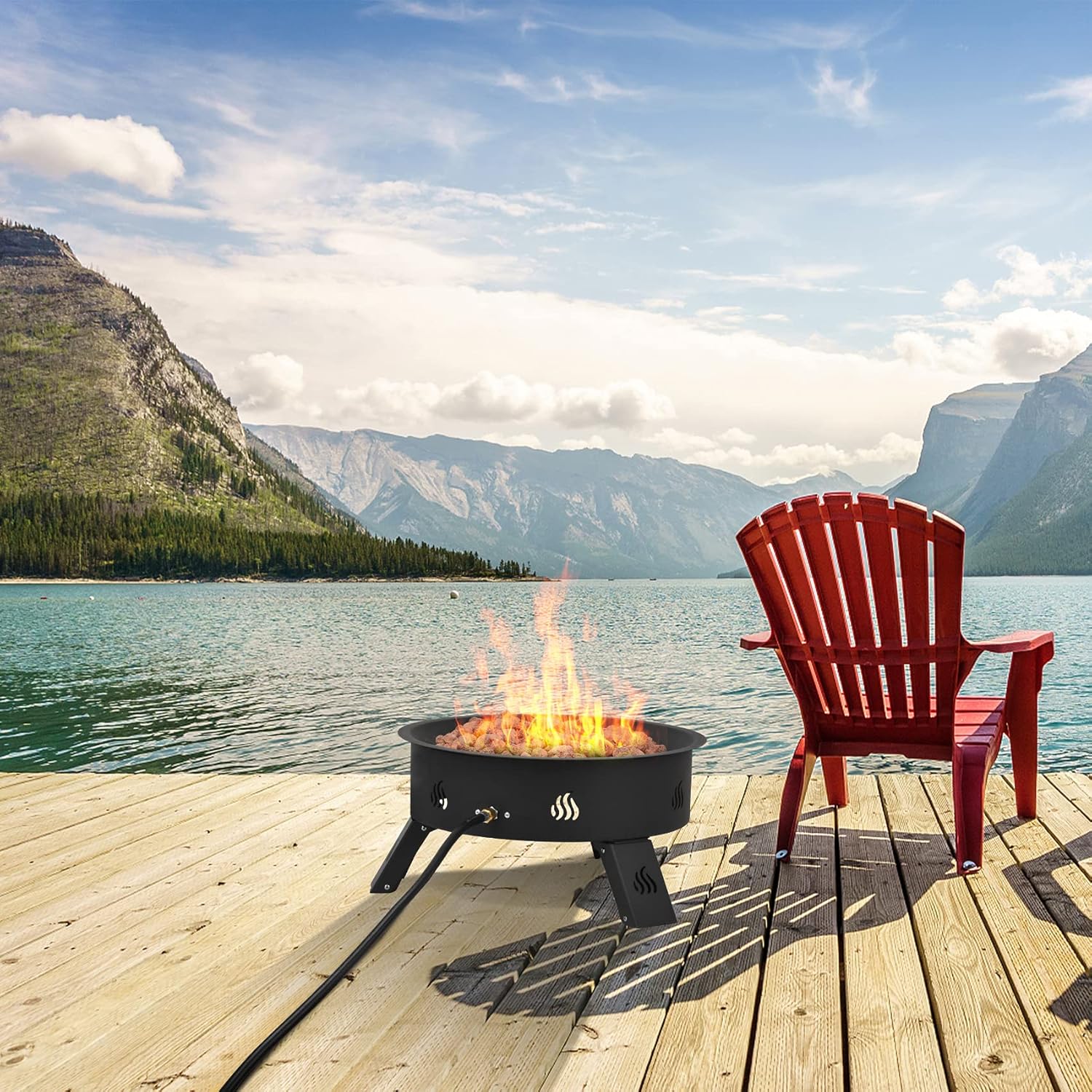 Onlyfire Outdoor Propane Fire Pit - 19 Inch Portable Height Adjustable Gas Firebowl with 8.8 Lbs Lava Rocks - Smokeless Firepit for Camping Bonfire Picnic Backyard - 58,000 BTU Auto-Ignition