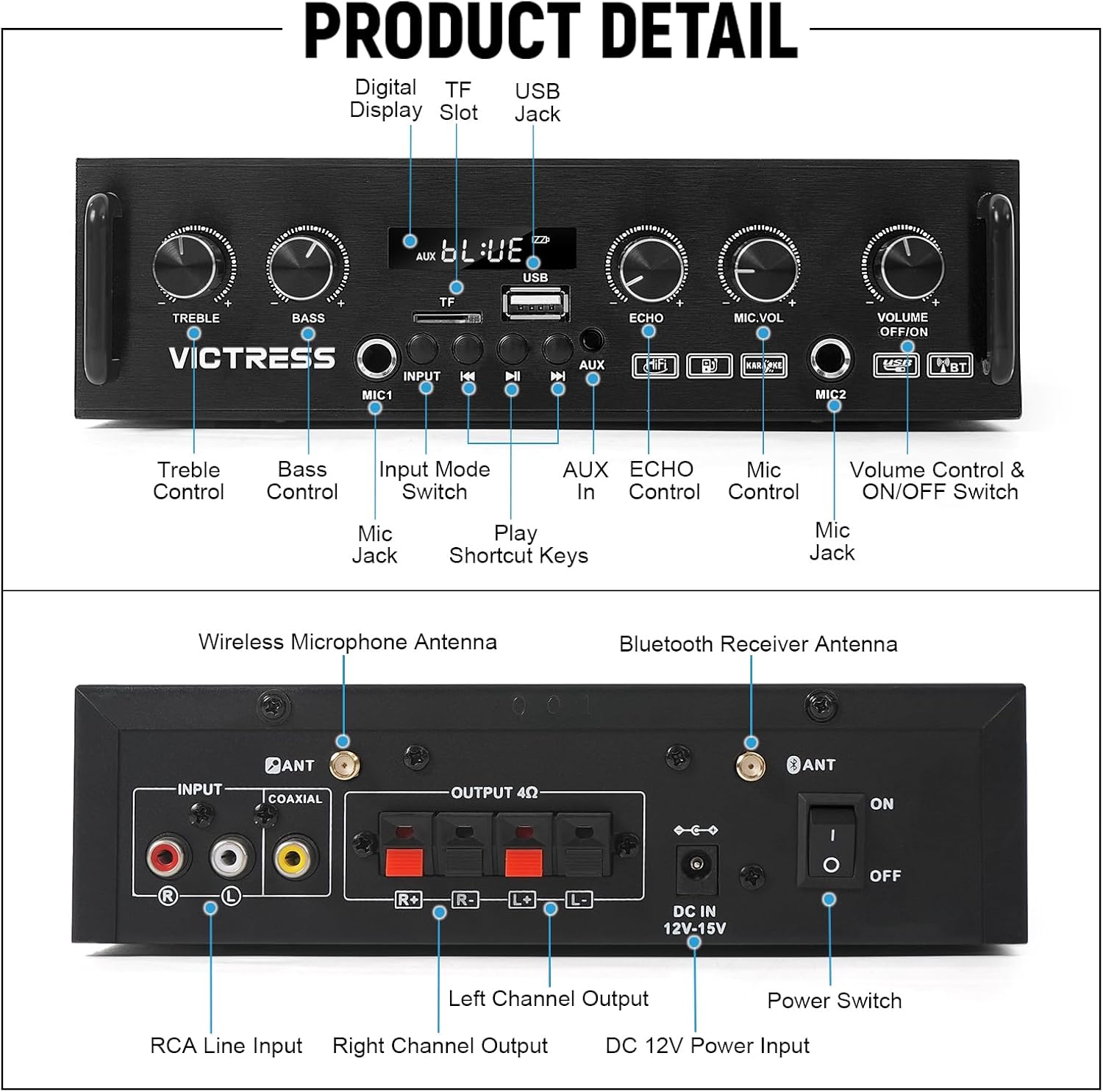Home Karaoke System with Wireless Microphones & Speakers, Bluetooth Amplifier Set for Family Parties & Home Entertainment