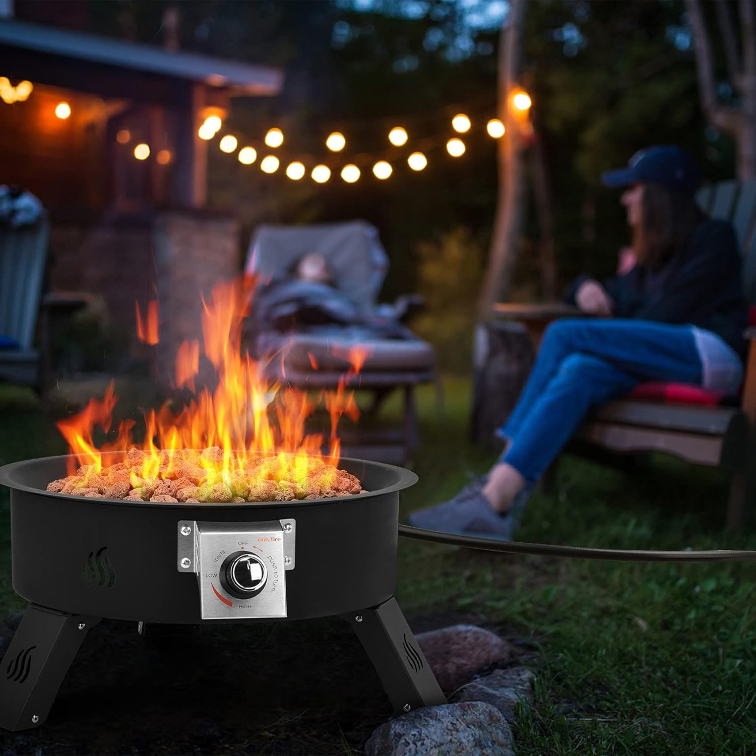 Onlyfire Outdoor Propane Fire Pit - 19 Inch Portable Height Adjustable Gas Firebowl with 8.8 Lbs Lava Rocks - Smokeless Firepit for Camping Bonfire Picnic Backyard - 58,000 BTU Auto-Ignition