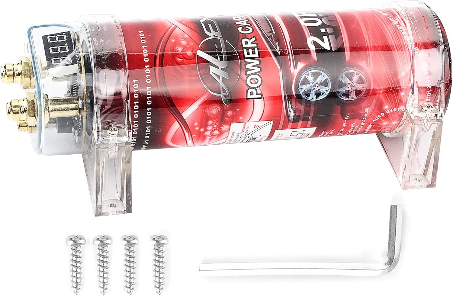 2 Farad Power Capacitor, 10‑16V DC Car Audio Power Capacitor Amplifier Voltage Regulator Red LED Modified Auto Parts