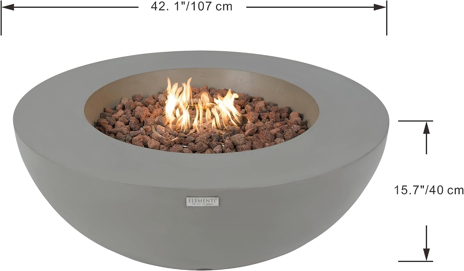 Elementi Lunar Bowl Cast Concrete Fire Table, Outdoor Fire Pit Fire TablePatio Furniture, Light Gray (Liquid Propane Gas)