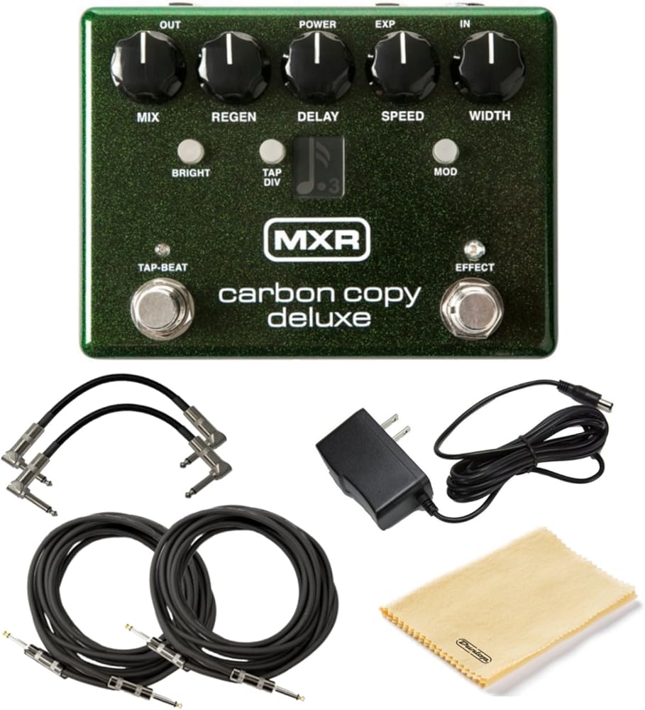 MXR M292 Carbon Copy Deluxe Analog Delay Pedal Bundle w/4 Cables, 9V Power Supply, and Dunlop Polishing Cloth