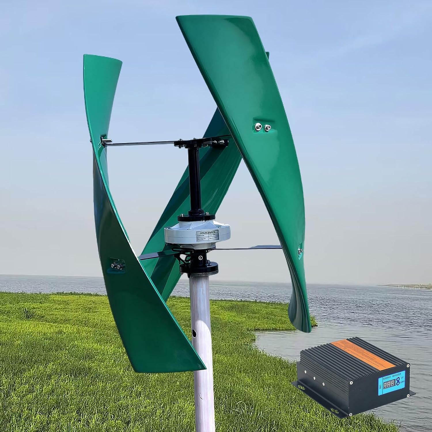 12000W Vertical Axis Maglev Wind Turbine Generator 3 Green Blades VAWT Wind Power Generator Kits with LCD MPPT Charge