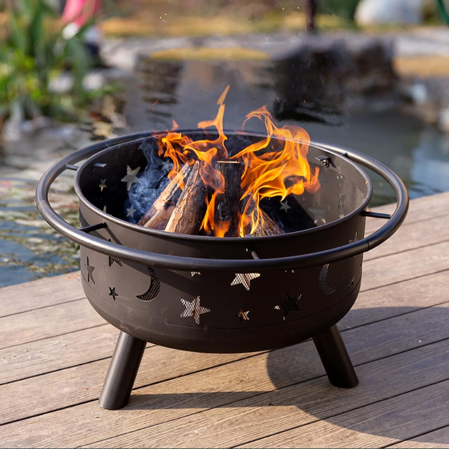 Outdoor Fire Pits Heaters BBQ Grill Firepit Bowl Wood Burning Fire Pit Garden Fire Pit with Grill Grate 2 in 1 Fireplace for Bonfire Barbecue in The Wild