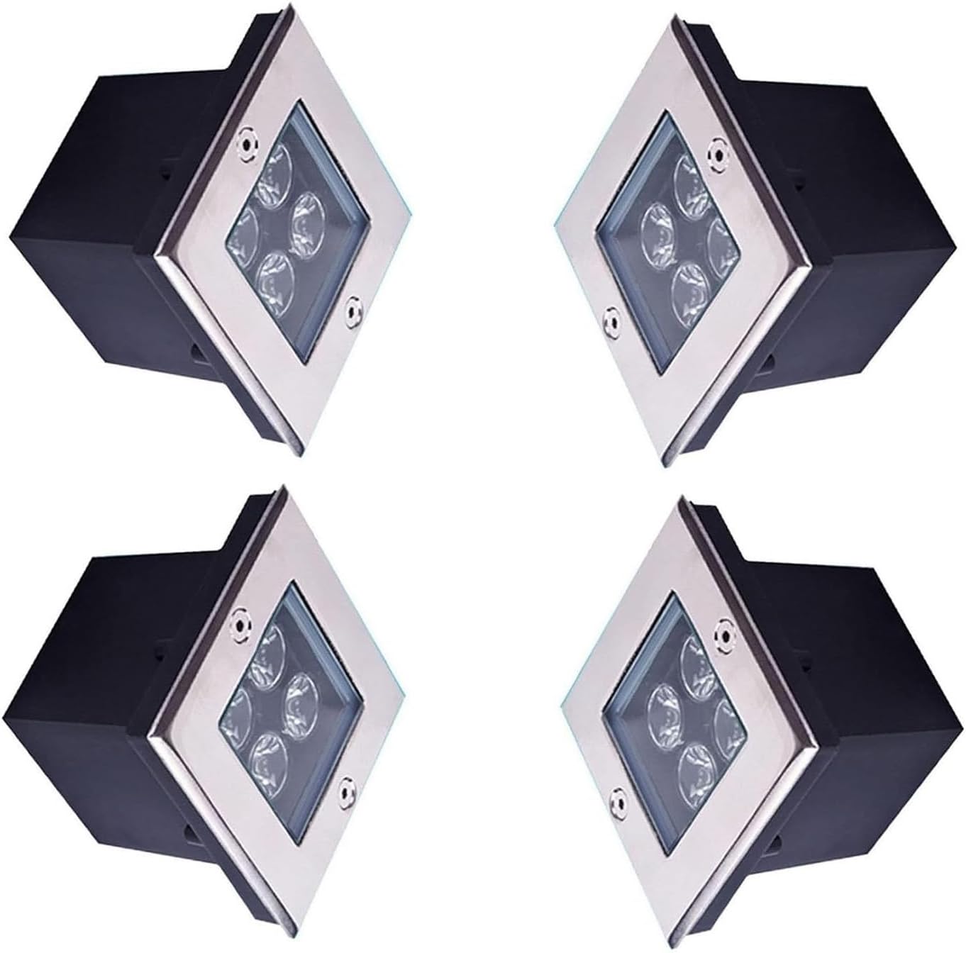 4PCS Outdoor Buried Lights, AC85-265V Square Ground Landscape Lamp, IP66 Waterproof Stainless Steel Recessed Spot Light, for Path Driveway Deck Step(White,24w)