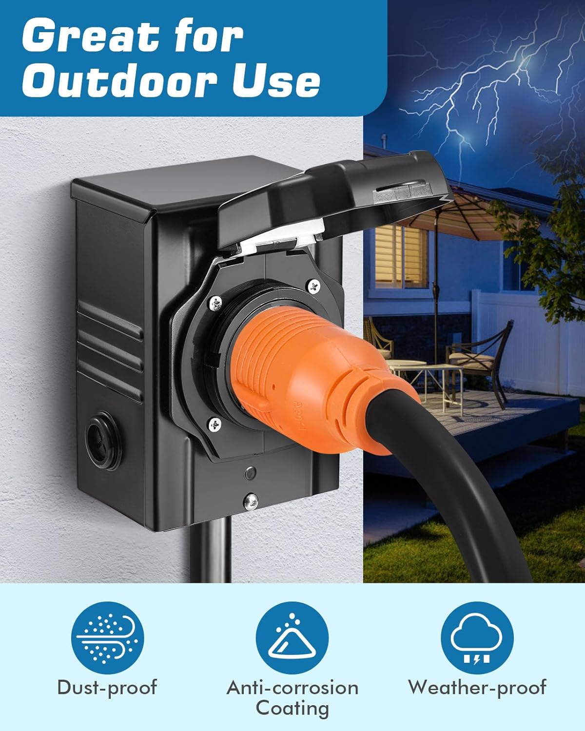 30 Amp Generator Power Inlet Box, NEMA L14-30P Power Inlet Box with 4 Power Inlet, 125/250 Volt, Up to 7500 Watts, Weatherproof Generator Inlet Box with Light Indicator,