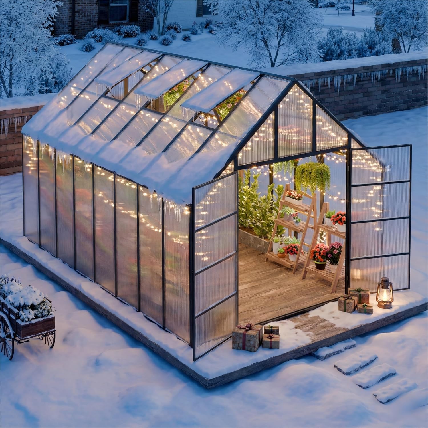 WACASA 10x16x10 FT Greenhouse for Outdoors, Large Thickened Aluminum Polycarbonate Greenhouse with 3 Vent Windows, Swing Door and T-Connector Frame, Walk-in Greenhouse for Backyard Garden