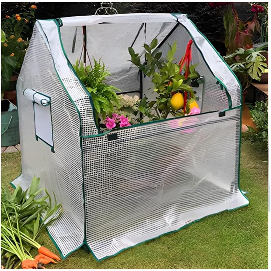 Zfmnoyev Mini Greenhouse Outdoor, Heavy Duty Greenhouse Tent with Durable PE Cover & Roll-up Zipper Door, Walk in Greenhouse Grid Design, for Garden Backyard(90x90x90 cm/35x35x35 in)