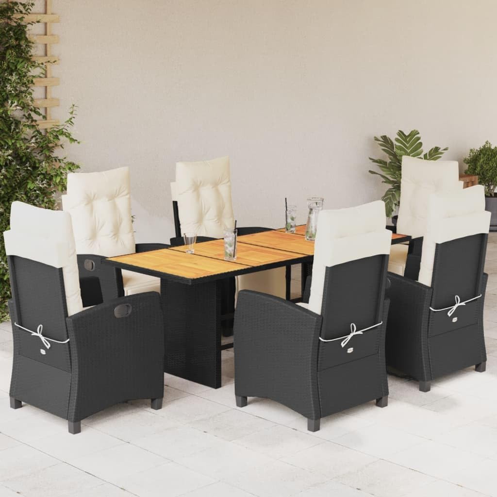 Furniture Sets 7 Piece Patio Dining Set with Cushions Black Poly Rattan,Adjustable Outdoor Garden Dining Set with Comfortable Cushions and UVResistant PE Rattan Garden Conversation Sets