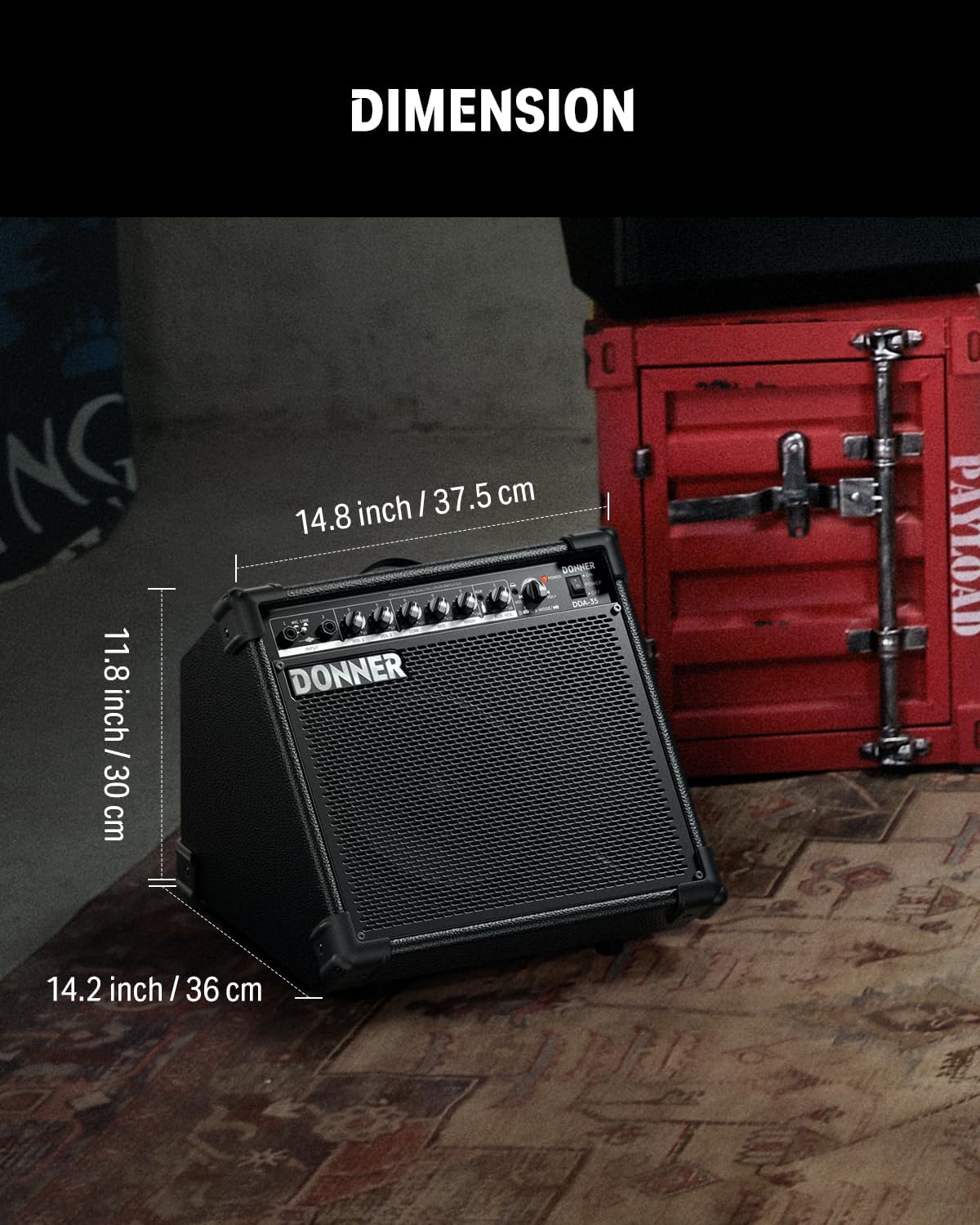 Donner 35-Watt Electronic Drum Amplifier DA-35, 2x8 Speakers, 2-Channel, 3-Band EQ, DI Out, Wireless Audio, Black, Compatible with Electronic Drum & Keyboard, Digital Modeling Amplifier