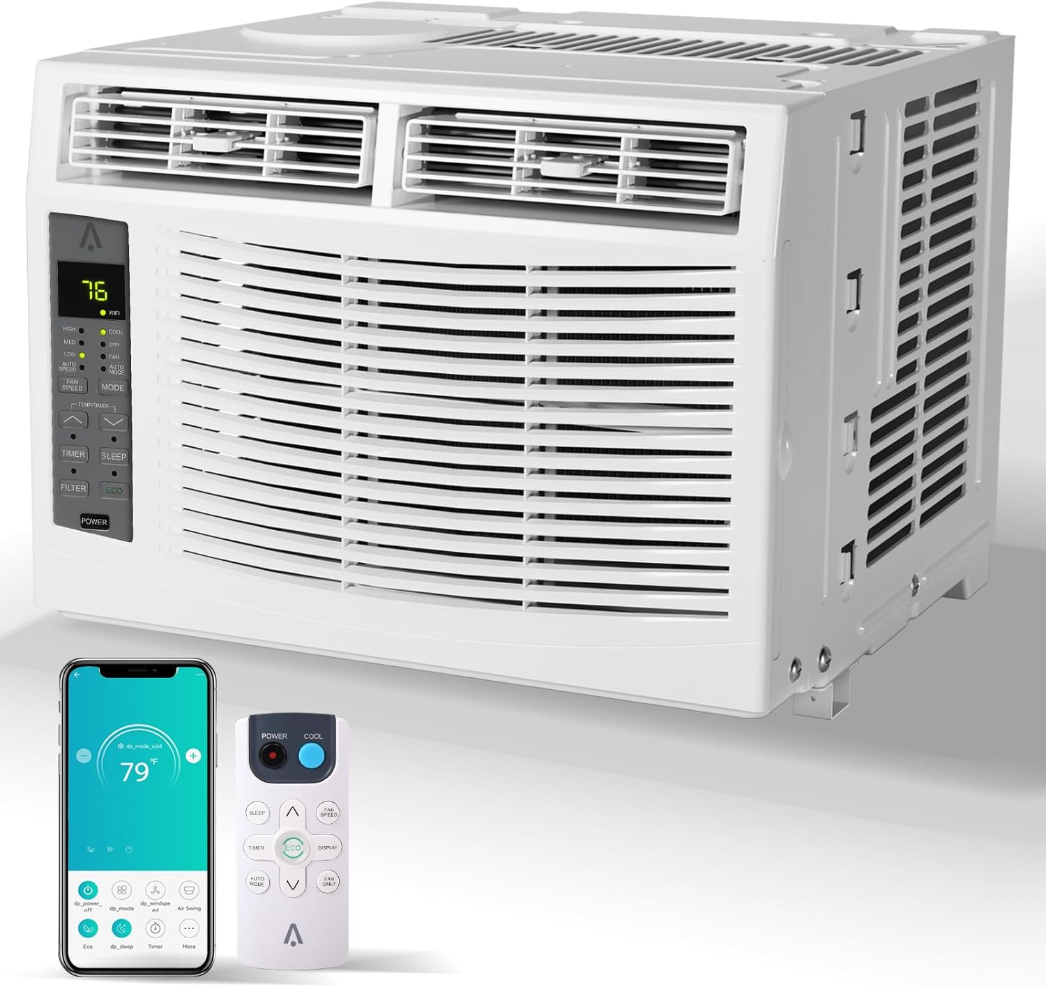 6,000 BTU Window Air Conditioner Unit with Remote Control, Cools Rooms up to 250 Sq Ft, 3 Cooling & Fan Speeds Quiet Operation, Digital Display WIFI, Easy Install Kit, for Bedroom, Office