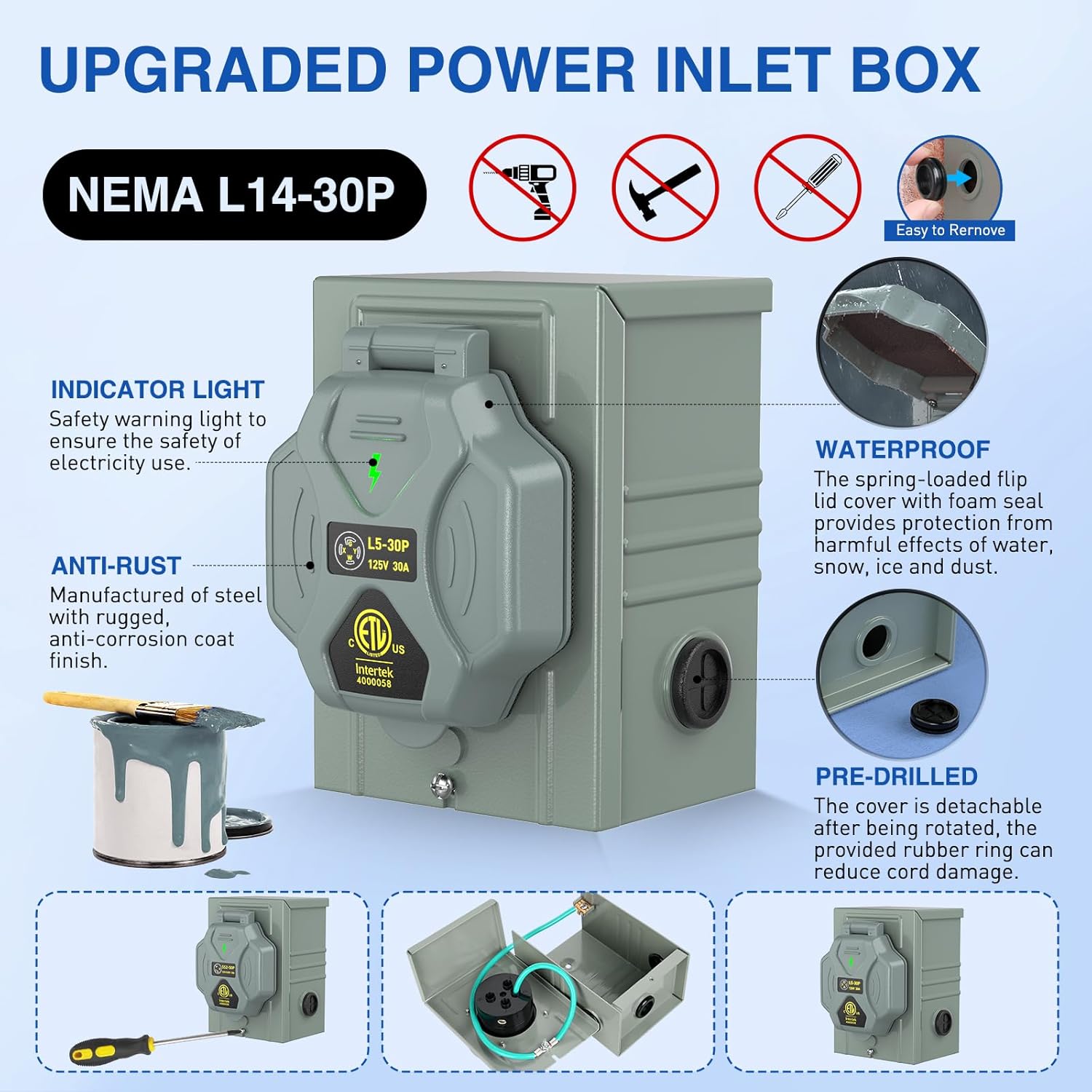 Nilight 30A 15FT Generator Extension Cord Power Inlet Box with Locking Connector 125/250V 7500W 10 Gauge STW ETL Listed 4 Prong L14-30P L14-30R Cable for RV Outdoor Use