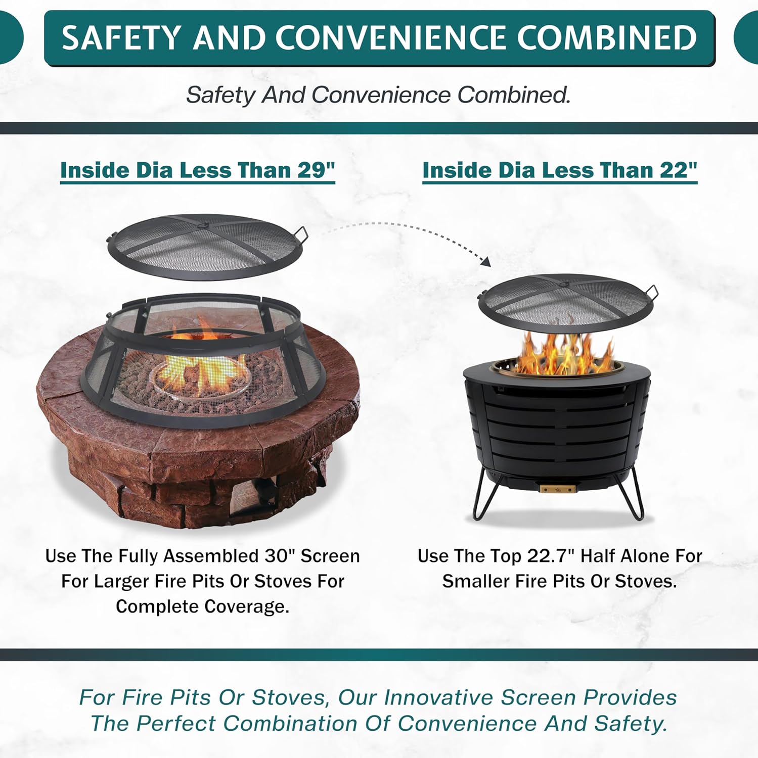 Febtech- Fire Pit Screen 30 inch Round - Heavy Duty Ember Arrester Fire Pit Spark Screen Steel Mesh Cover - FirePit Spark Screen Round with Hook for Outdoor Ring Cover & FirePit Insert