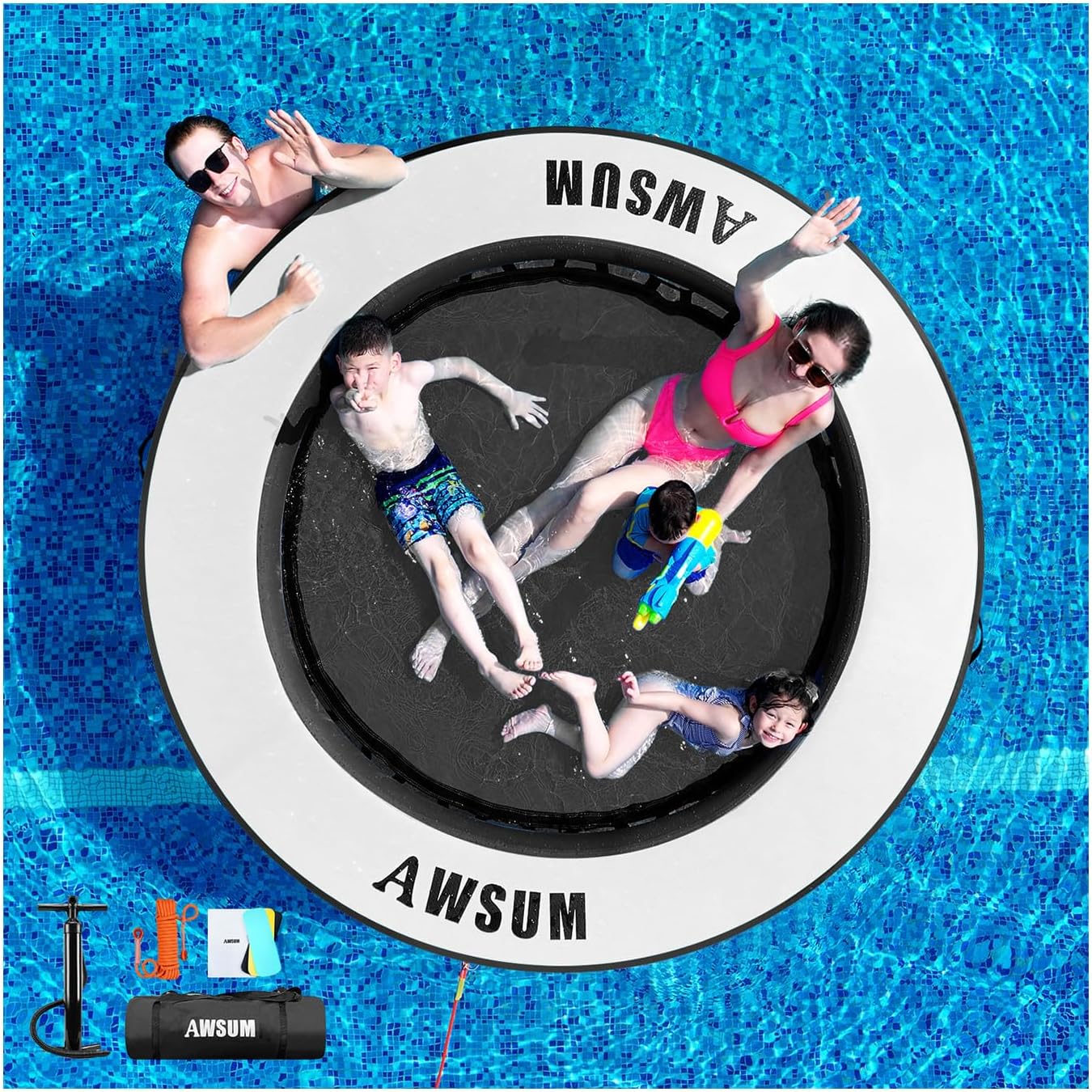 AWSUM Inflatable Water Hammock Round Floating Ring Circle Dock Lake Floats River Raft for Adults Island Swimming Pool Platform for Party