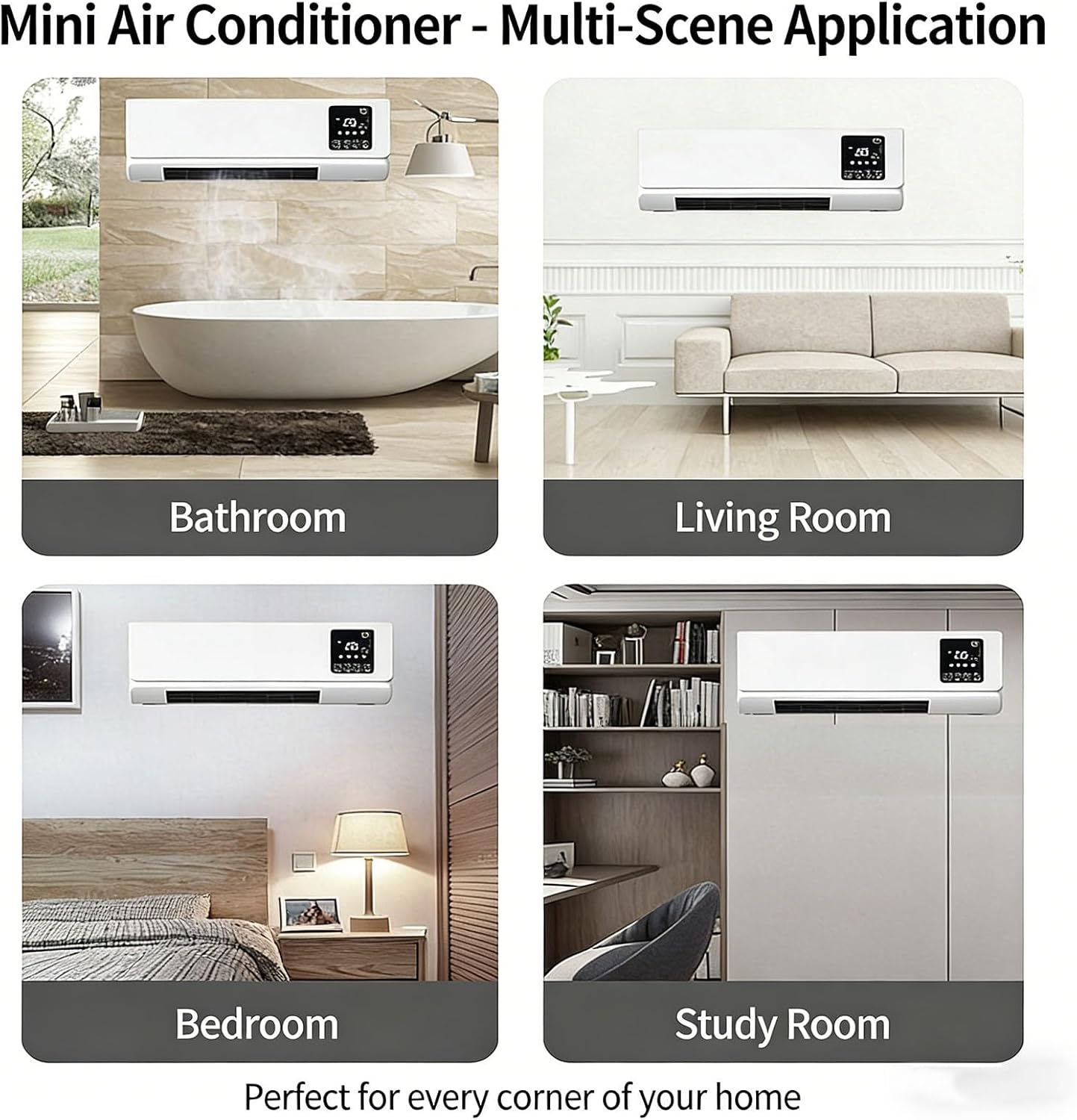 Portable Air Conditioner 2 In1 Mini Wall Mounted Smart Cooling and Heating Air Conditioner Fan for Bedroom Heater AC Unit Heating System Combo for Bathroom Office, RV(Yellow)