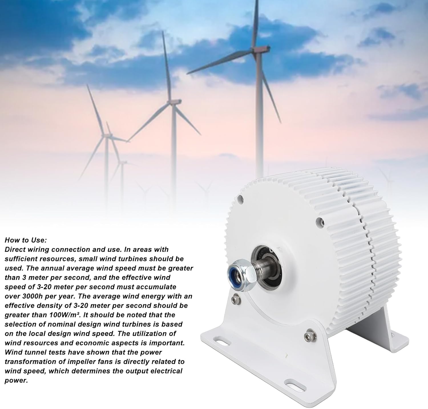 Three Phase Permanent Magnet Permanent Magnet Generator, 3 Phase Double Cob Shaft Synchronous Generator, Alternator 12 V with Base for Wind Turbine (400W)