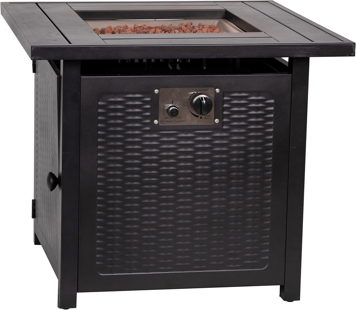 Taylor & Logan Marilyn 50,000 BTU Propane Gas Fire Pit Table with Stainless Steel Table Top, Lid, Lava Rocks, and Steel Wicker Detail Base, 28
