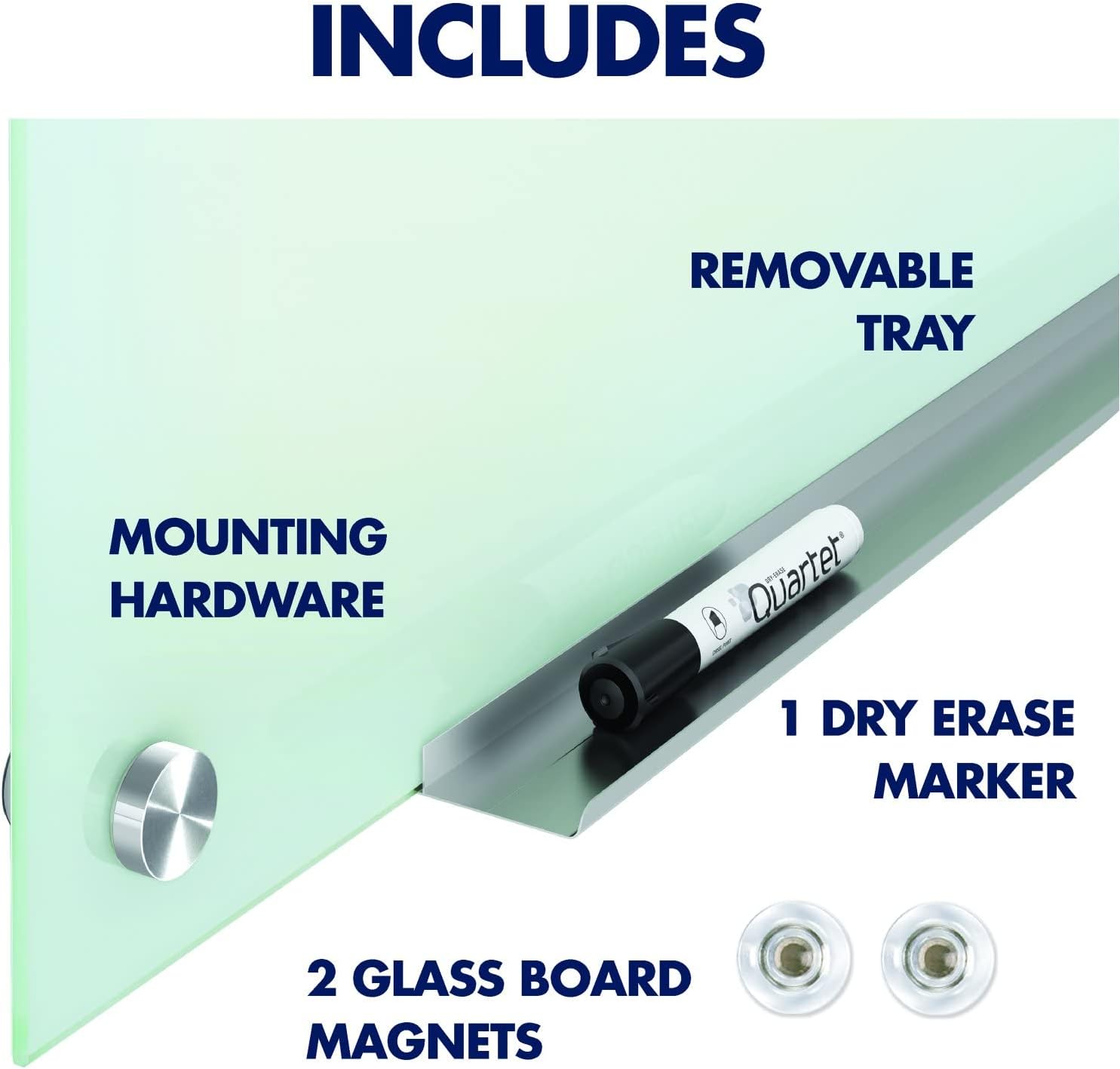 Quartet Whiteboard, Glass Dry Erase Board, Magnetic, 8' x 4', Infinity Frameless Mounting, White Surface, Accessory Tray, 1 Dry Erase Marker and 2 Glass Board Magnets (G9648W-A)