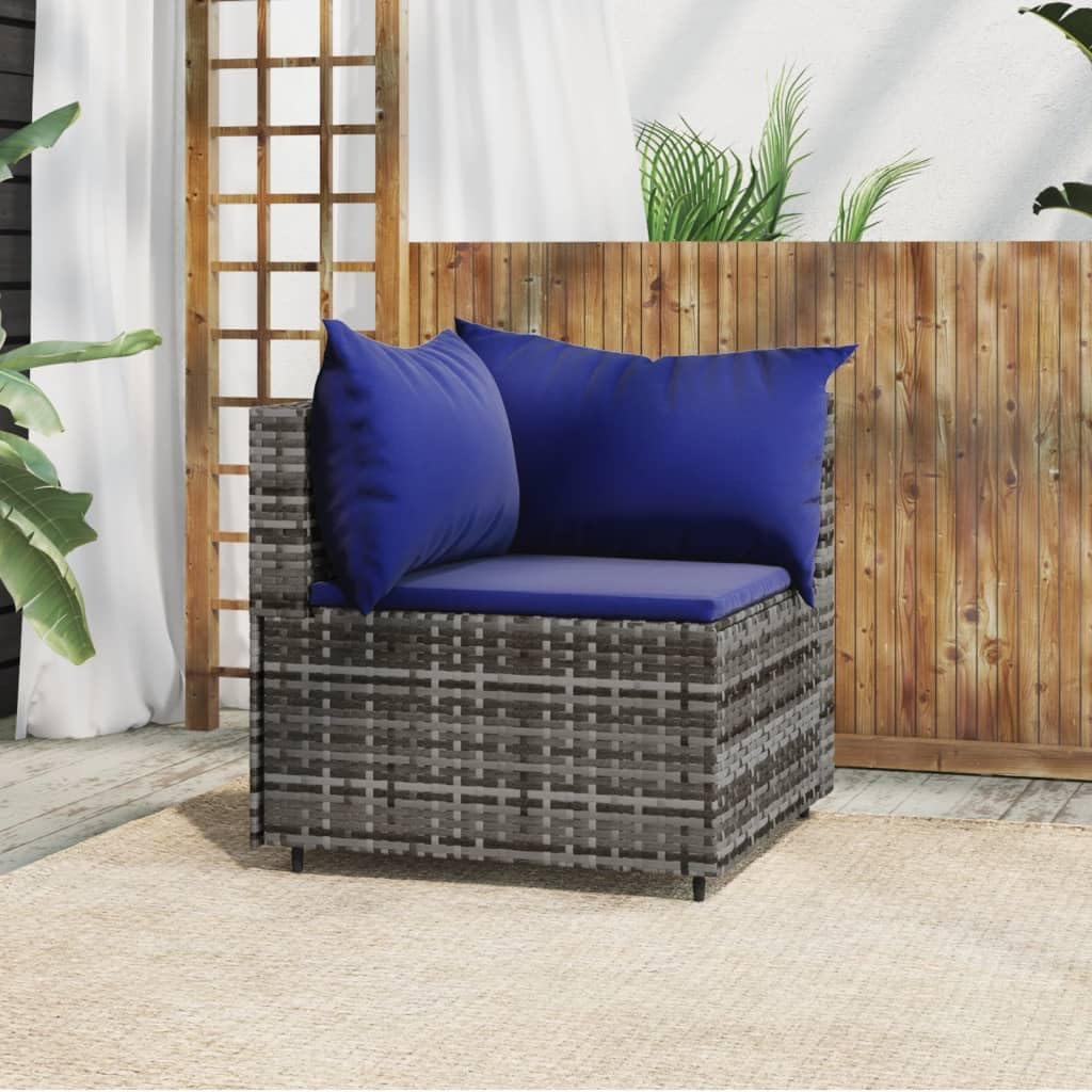 Patio Furniture, Patio Corner Sofa with Cushions Gray Poly Rattan