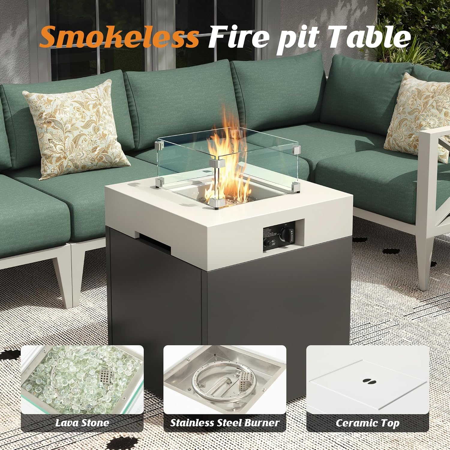 Aluminum Patio Furniture Set with Fire Pit Table,7-Seats Patio Sectional Conversation Sofa with 6