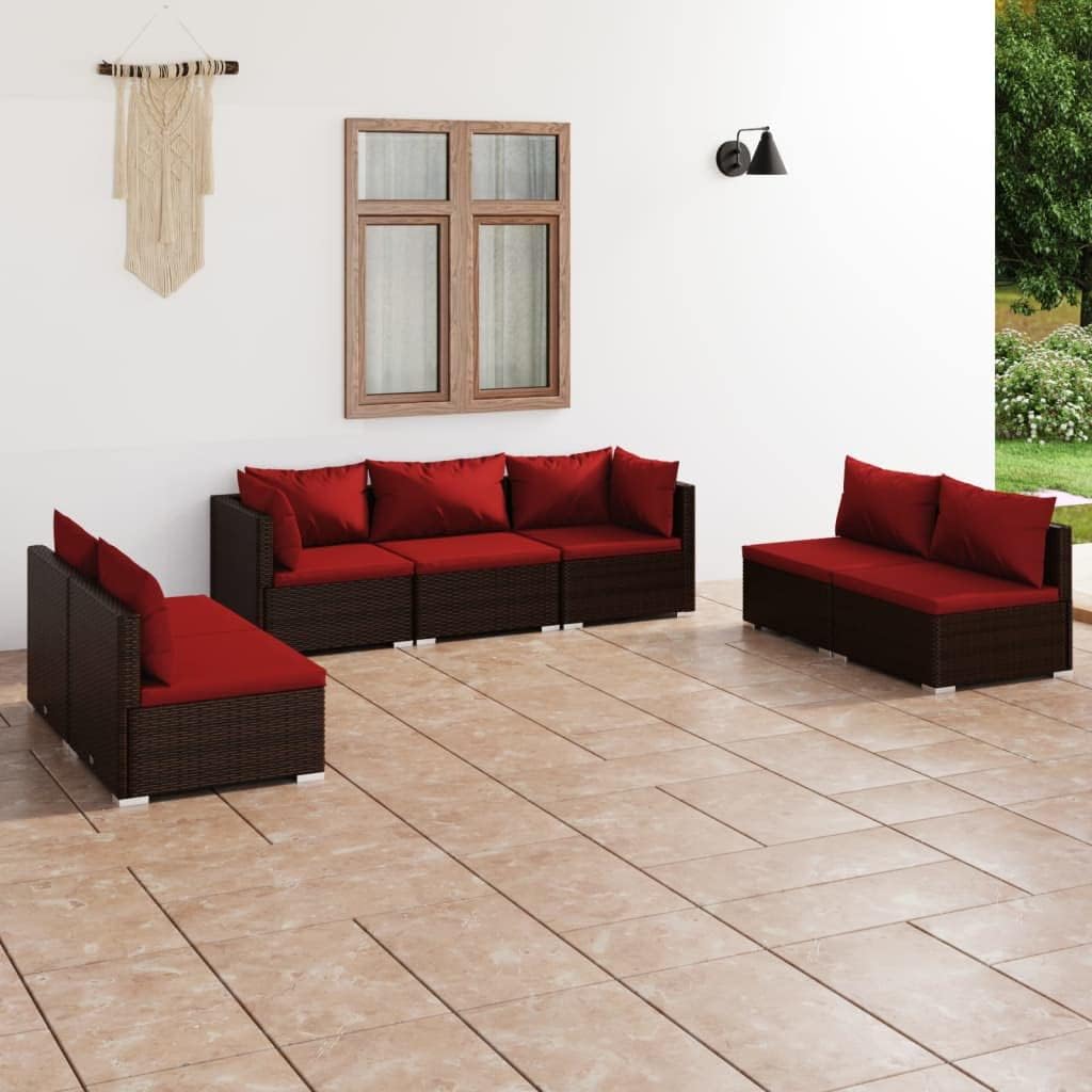 7 Piece Patio Lounge Set with Cushions Poly Rattan Brown,Stylish and Durable Modular Garden Lounge Set for Outdoor Relaxation Patio Furniture, Outdoor Furniture Sets
