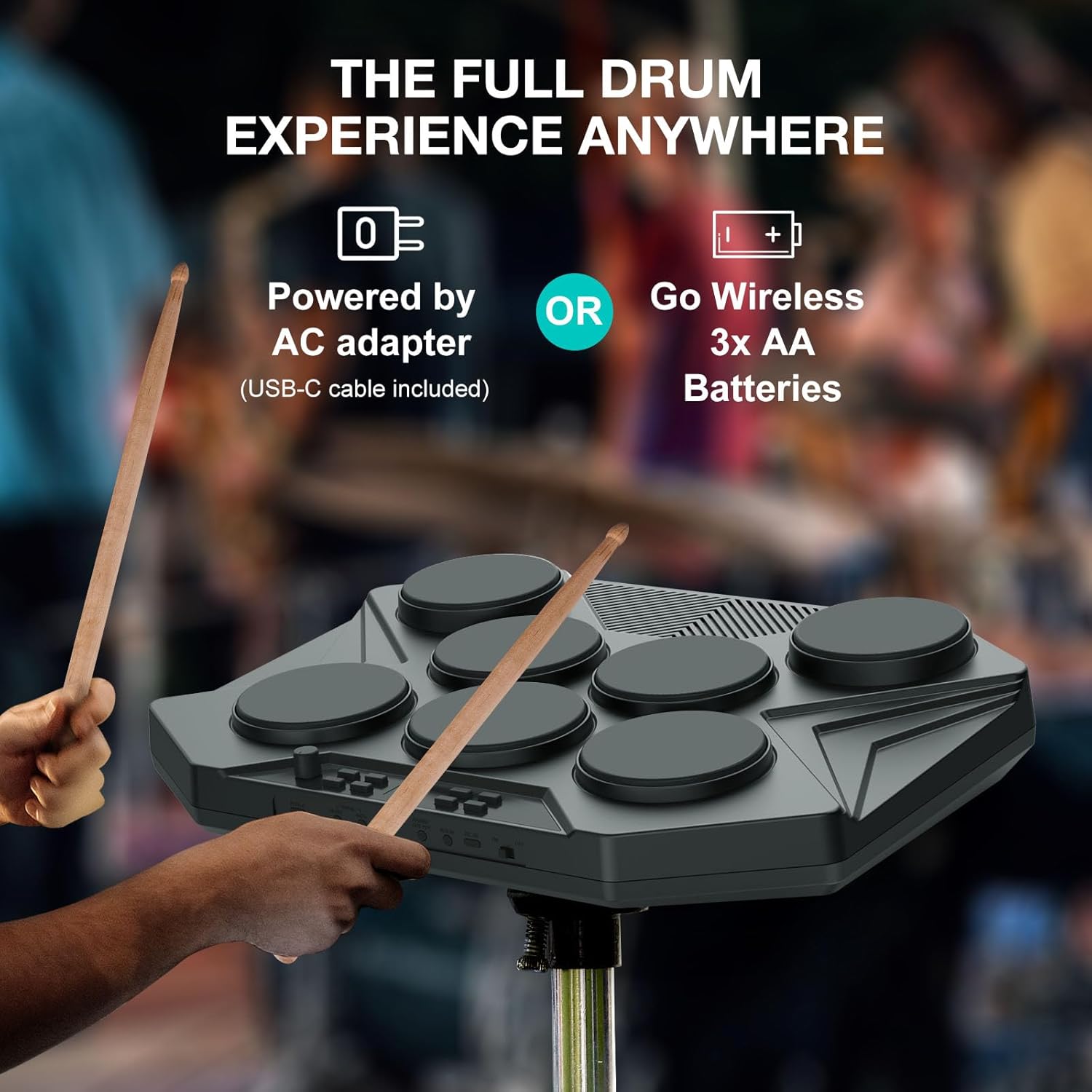 ROCKSOCKI Electronic Tabletop Drum Set, Portable Digital Drum Kit 7 Velocity Sensitivity Drum Pads, LED Music Level Light, USB-MIDI Mac & PC Support, Ideal Gift for Adult and Beginners