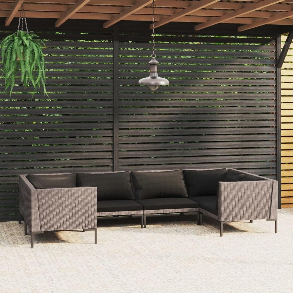 Furniture Sets 6 Piece Patio Lounge Set with Cushions Poly Rattan Dark Gray,Premium Outdoor Lounge Set: Durable and Comfortable for Your Patio Garden Conversation Sets