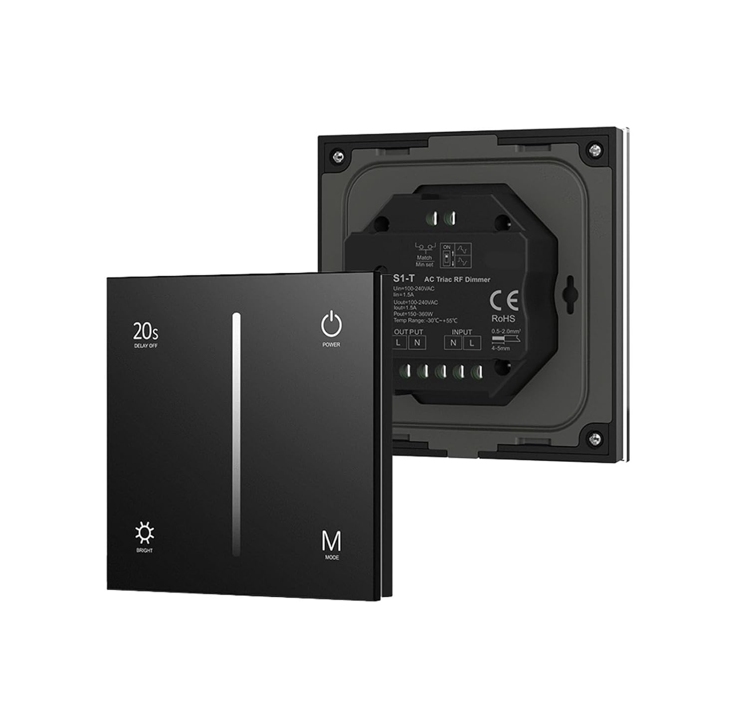 AC thyristor dimmer Glass Touch 86 Panel Fade in and Fade Out Mode Suitable for AC 110V 220V 230V(Triac Dimmer Black)