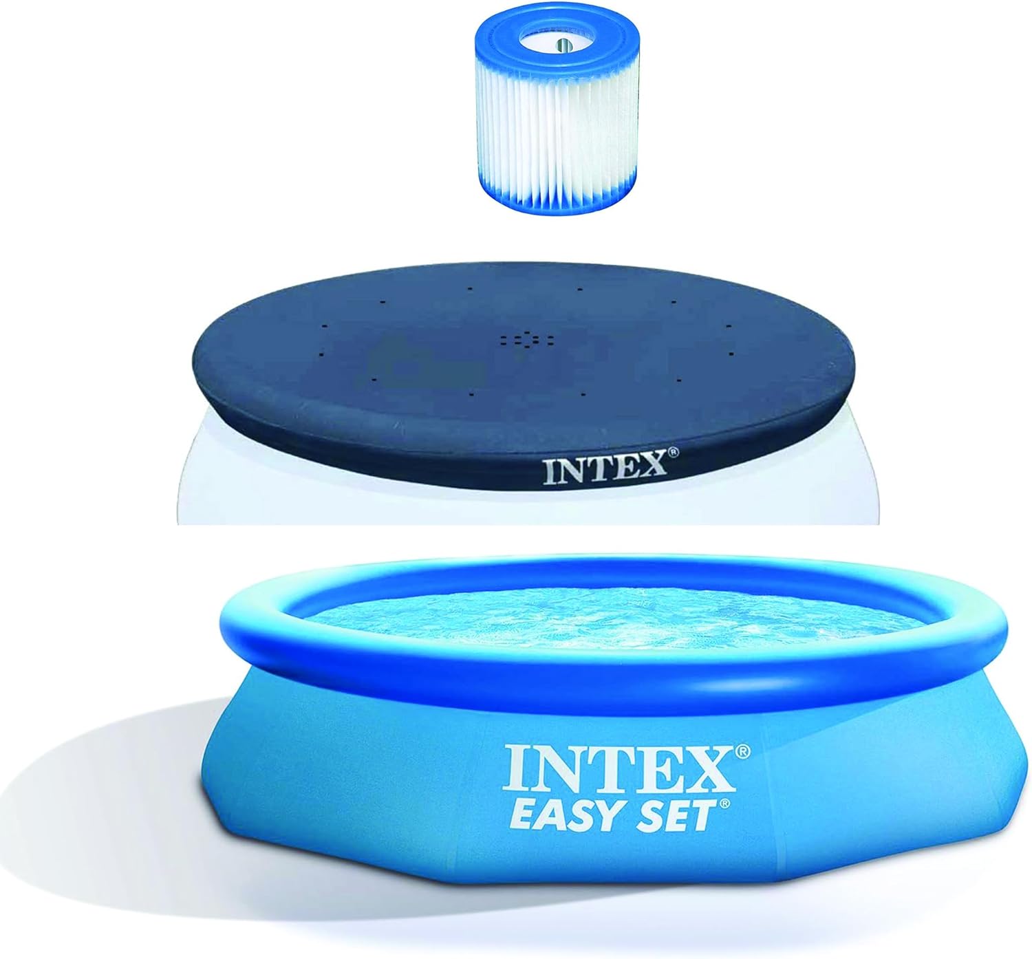 Intex Type H Easy Set Filter Cartridge Bundled with Pool Debris Vinyl Round Cover and Inflatable Above-Ground Kids Swimming Pool with Filter Pump