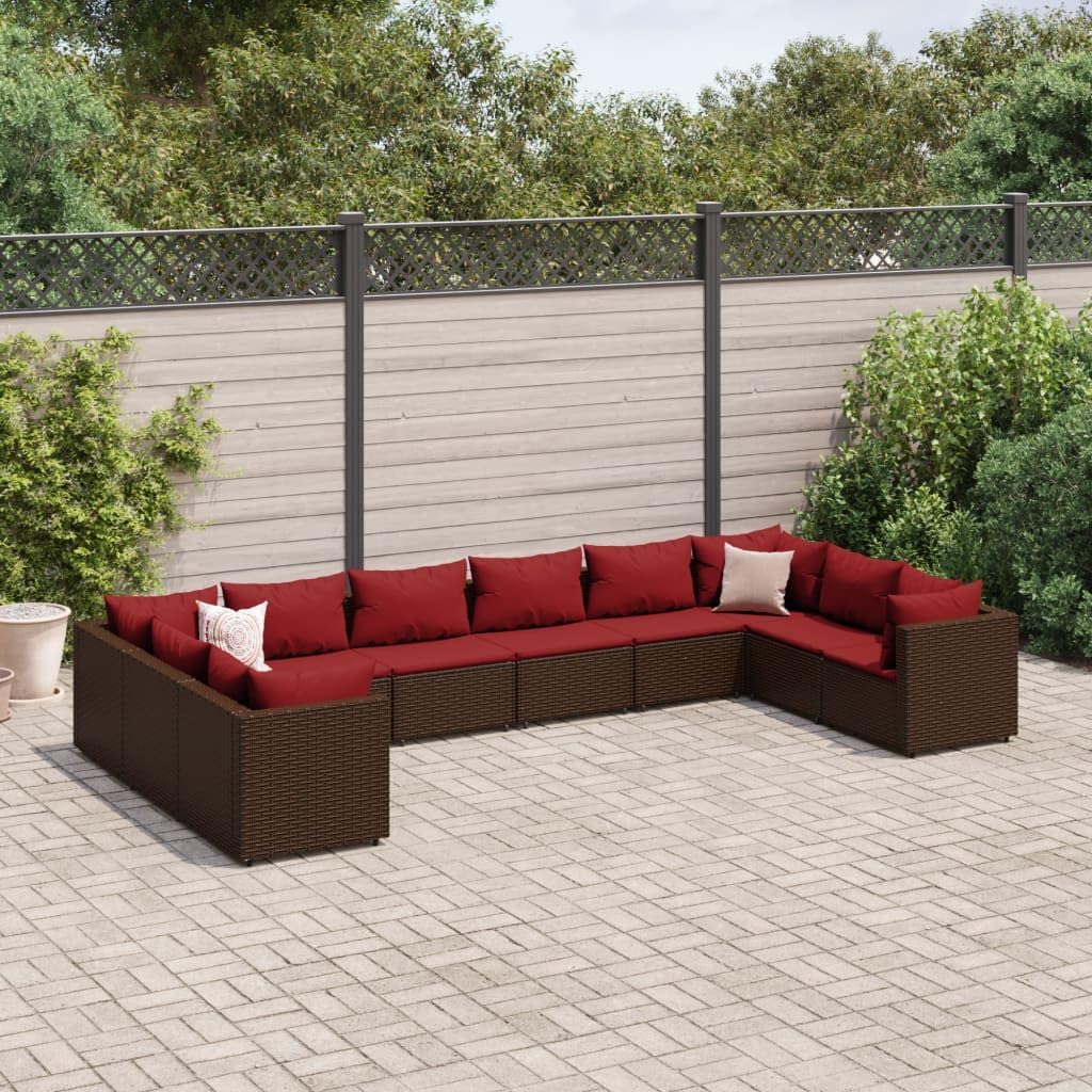 Furniture Sets 10 Piece Patio Lounge Set with Cushions Brown Poly Rattan,Poly Rattan 10Piece Sectional Lounge Set with Brown Upholstered Cushions for Patio and Backyard Garden Conversation Sets