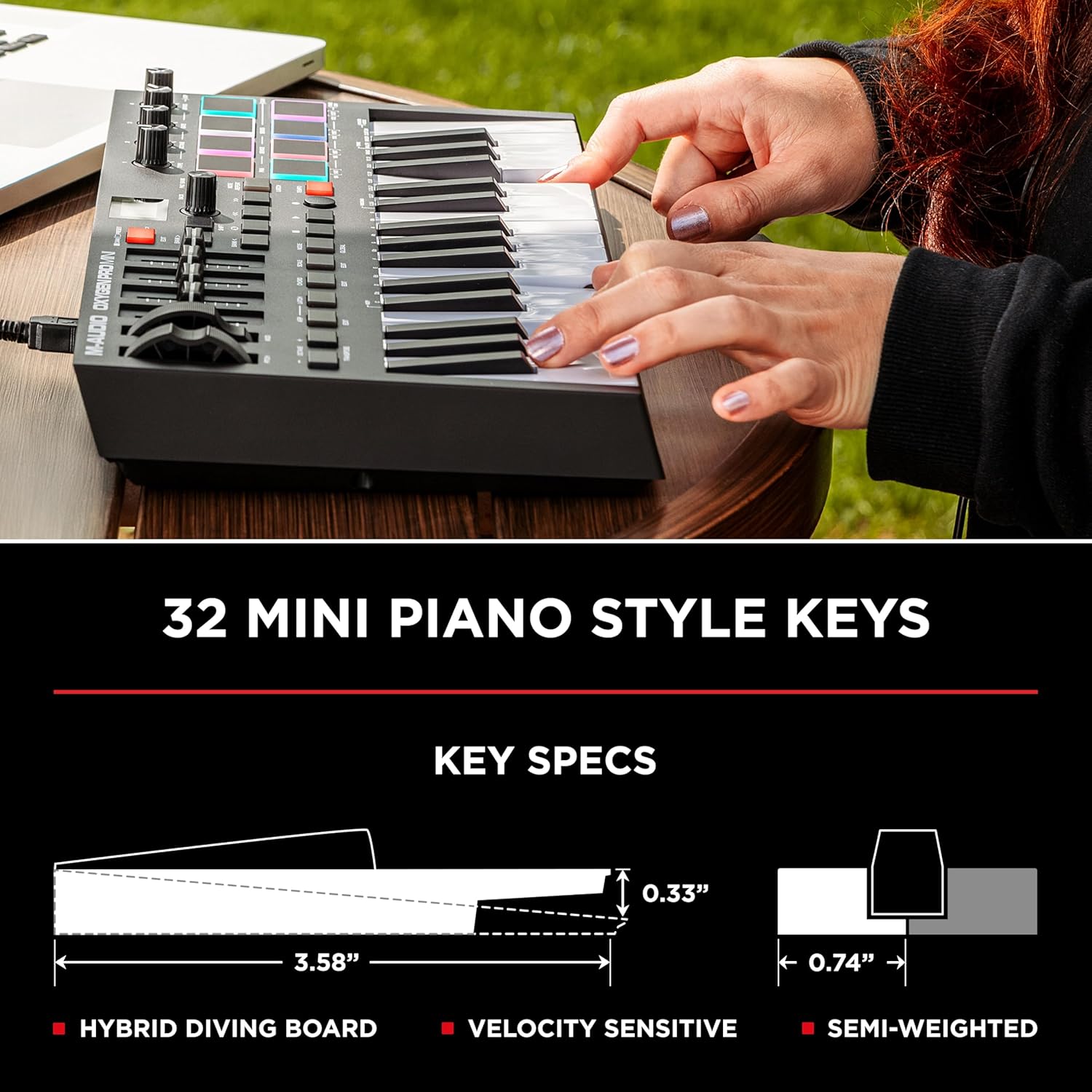 M-AUDIO Oxygen Pro Mini 32-Key USB MIDI Keyboard Controller for MacOS and WinOS, with Beat Pads, Assignable Knobs and Faders, and Native Instruments Sound Pack (NKS Integration)