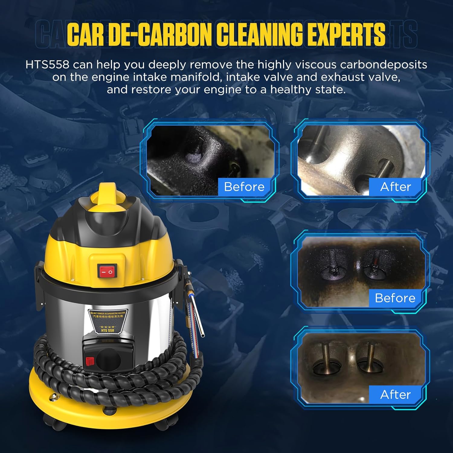 Walnut Blasting Cleaner Machine, with 2KG Walnut Sand & 5 Pcs Adapters Automotive Engine System Intake Pipe Exhaust Valve Cleaning Machine, 1200W 110V/220V Carbon Remover