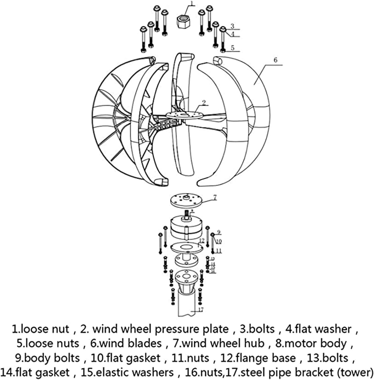 CAJUCA 4000W Wind Turbine Generator Kit,Lantern Shape Vertical Flat Axis Wind Turbine with Solar Complementary Controller, Windmill Generator