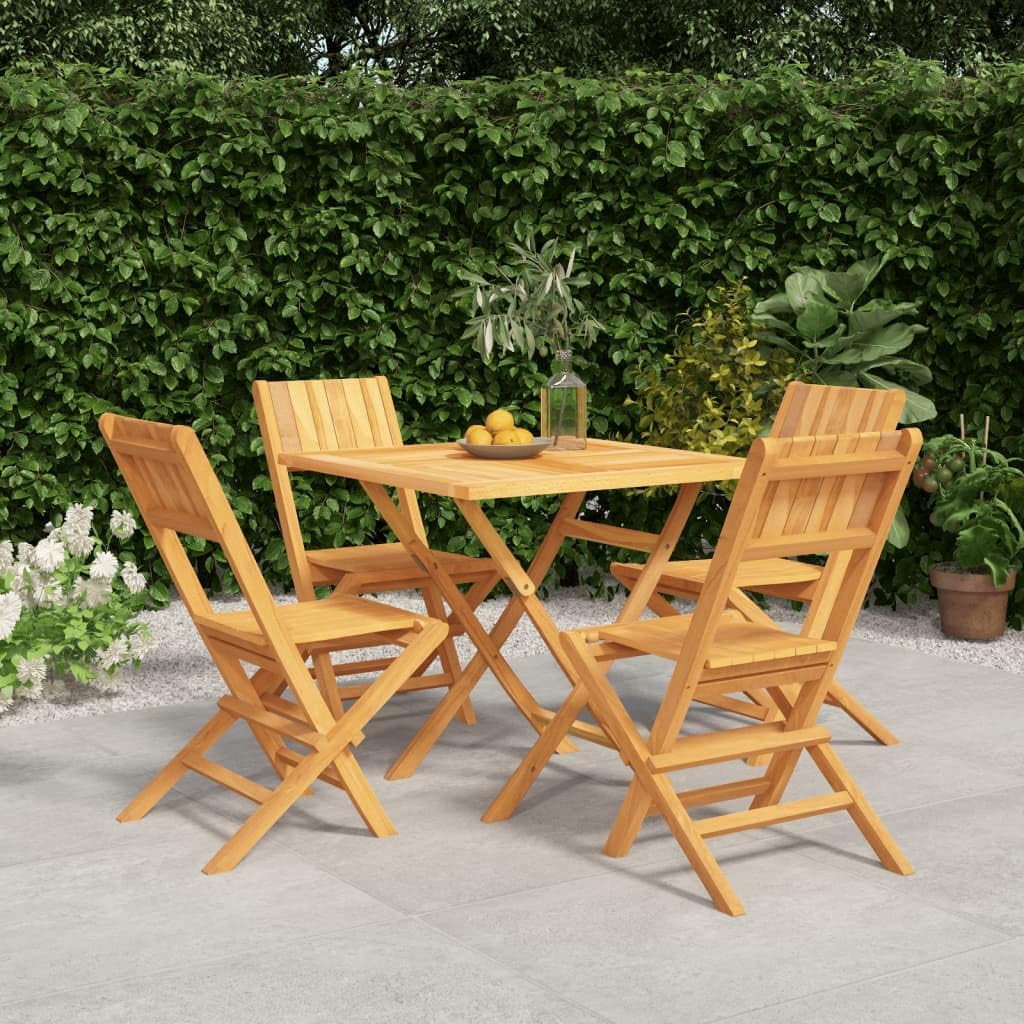 5 Piece Patio Dining Set Solid Wood Teak,Teak Wood Patio Dining Set Foldable Outdoor Dining Table with Garden Chairs Patio Furniture Sets, Outdoor Furniture Sets