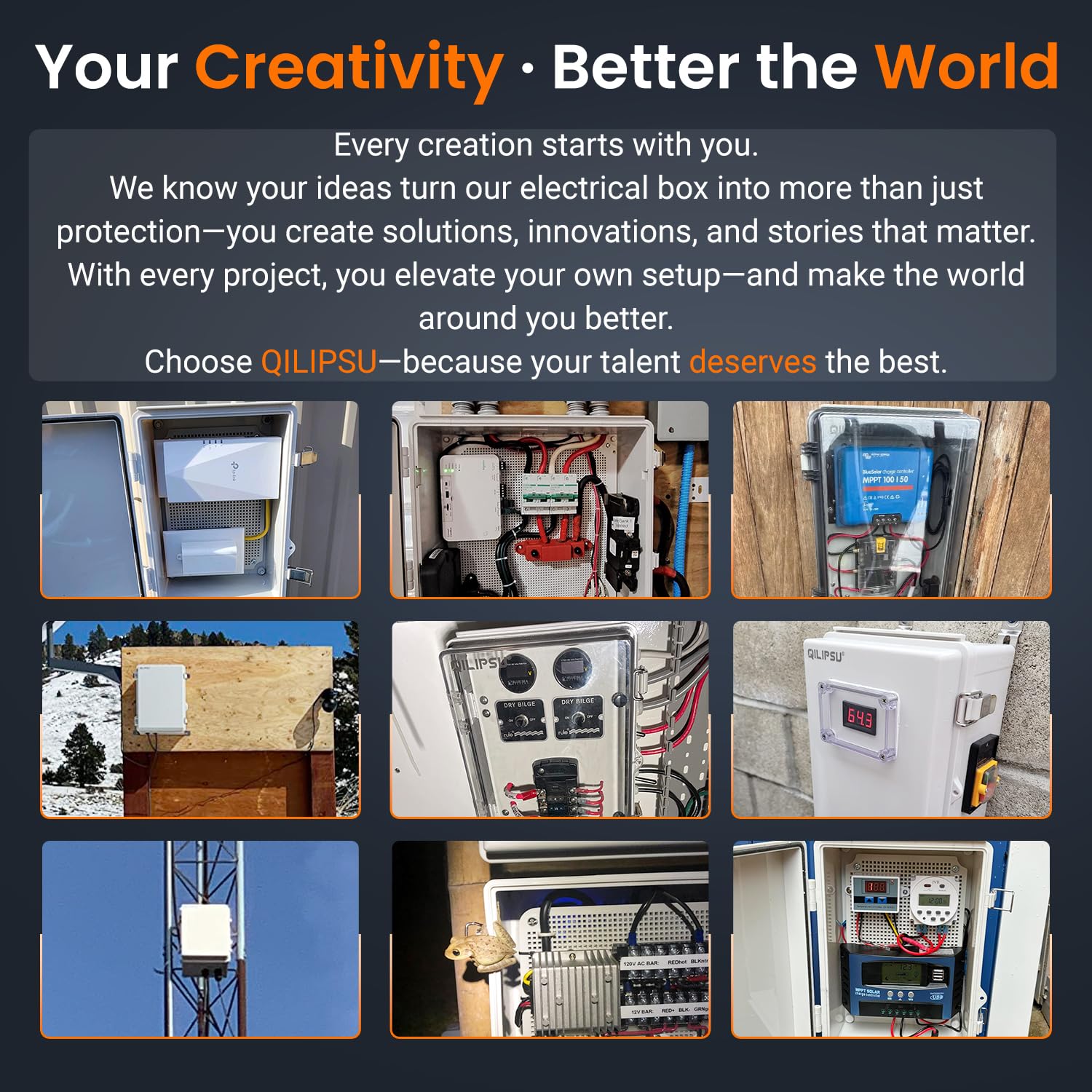 QILIPSU Waterproof Junction Box IP67 Outdoor Plastic Electrical Project Enclosure Weatherproof with Mounting Plate, Wall Brackets, Hinged Grey Cover 20