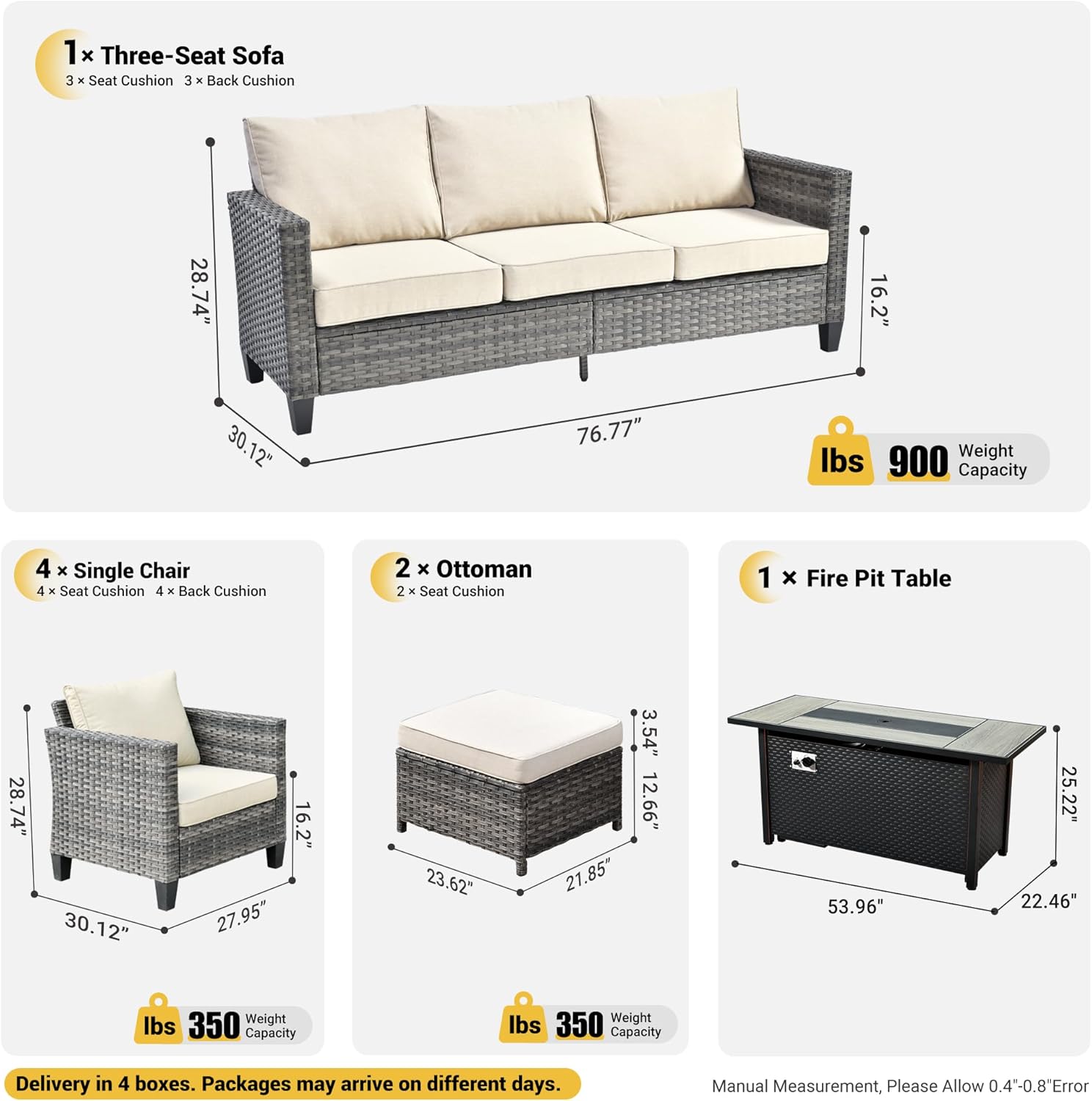 ovios 8 Pieces Patio Furniture Set with 54