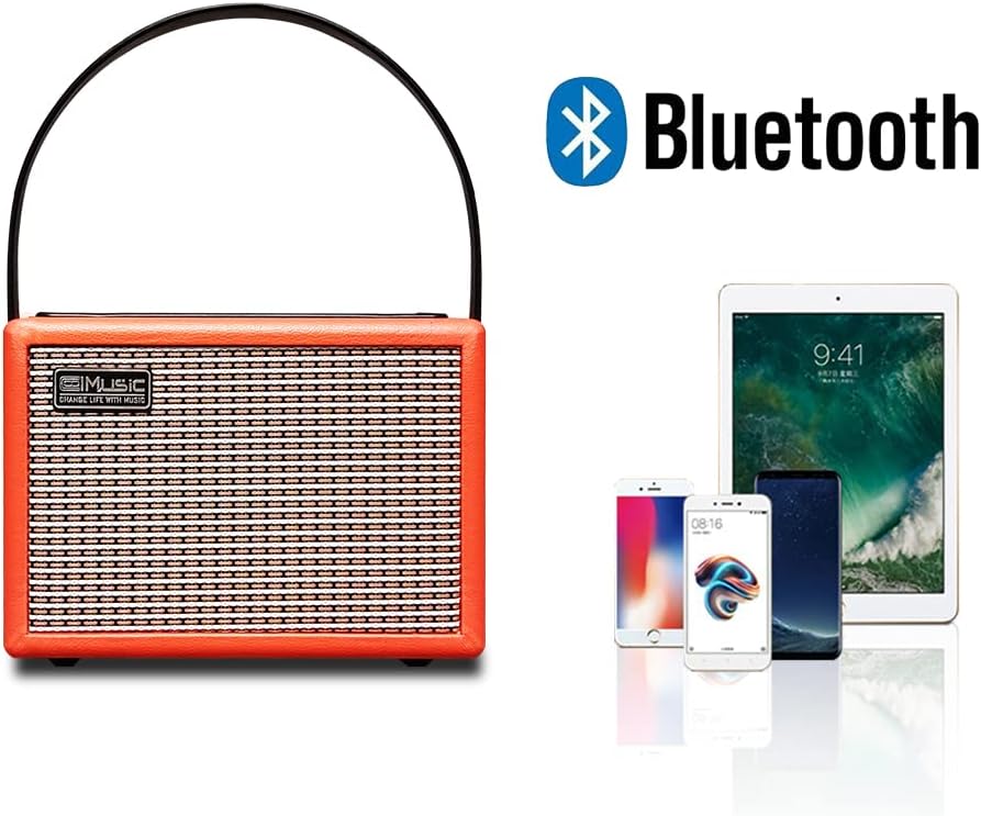 Acoustic/Electric Guitar Amplifier, with 3-Year Warranty,15 Watt Portable Bluetooth Speaker for Guitar Acoustic/Electric with Reverb Effect, 2 Band EQ,Orange