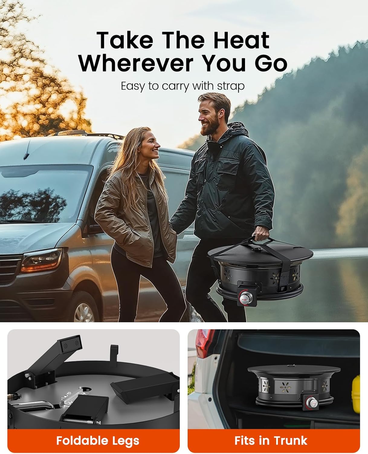 AMADA HOMEFURNISHING 24″ Propane Fire Pit with Grill Grate, 58,000 BTU