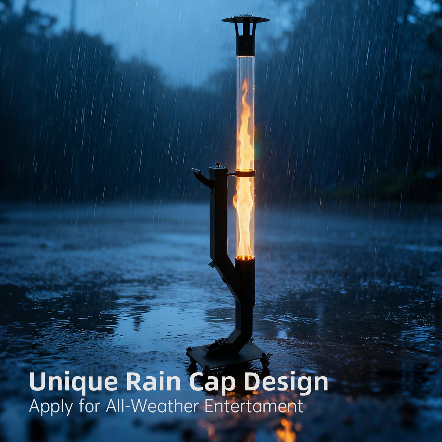 Smokeless Wood Pellet Patio Heater with Rain Cap, 64 Inch Spiral Flame Fire Pit for Outdoor/Garden/Backyard, Anti-Tip Steel Base & Adjustable Feet, 2+ Hrs Burn & Removable Ash Pan with Wheel