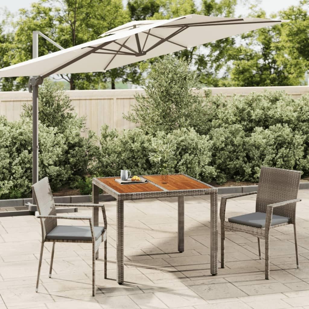 3 Piece Patio Dining Set with Cushions Gray Poly Rattan,Premium Outdoor Dining Set: Modern PE Rattan, Acacia Tabletop, Padded Cushions Furniture Sets for Patio, Lawn & Garden