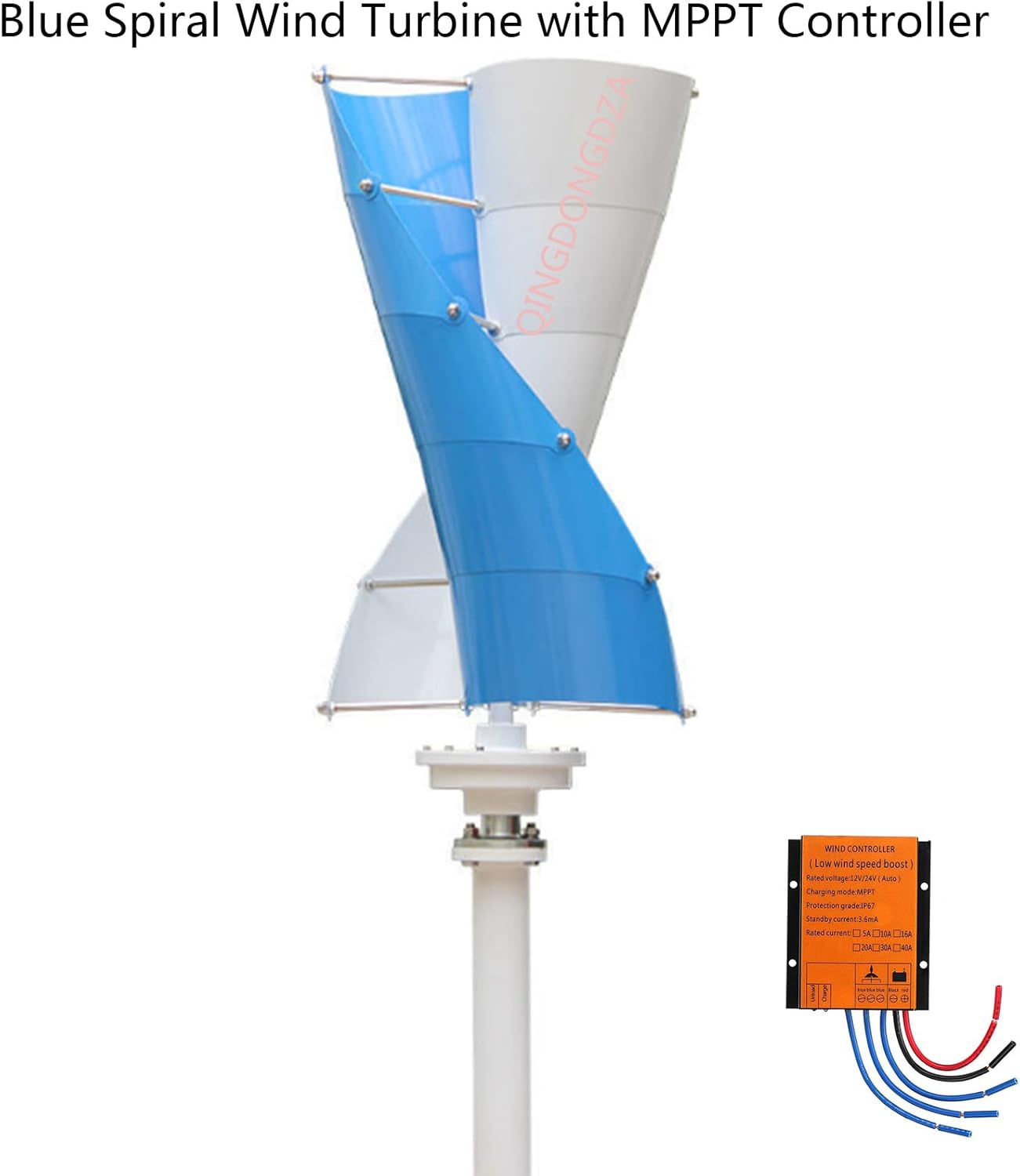 Vertical Wind Turbine, 3000W 220V/12V/24V/48V AC Wind Turbine Kit Wind Power Generator with MPPT Controller 10 Blades for Terrace Marine (Blue)