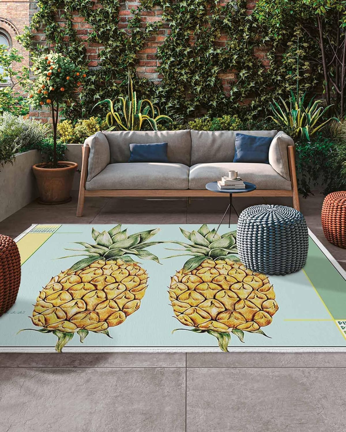 Fruit Pineapple Outdoor Rug for Patio 6x9ft, Non Slip Patio Mat Outdoor Carpet Camping Rug Absorbent Washable Outdoor Area Rug for Deck RV Porch Front Picnic Modern Geometry Art Colorful Texture
