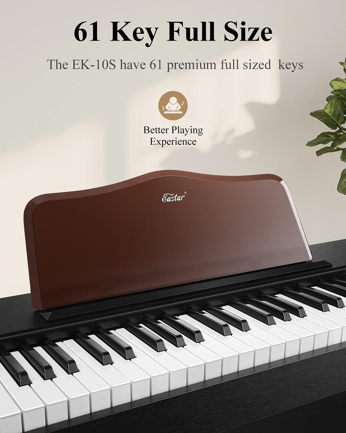 Keyboard Piano, Eastar 61 Key Keyboard for Beginners/Professional, Full Size Electric Piano, Classic Wooden Digital Keyboard with Sustain Pedal & Music Stand, Supports MP3/USB/Audio/Mic/Headphones